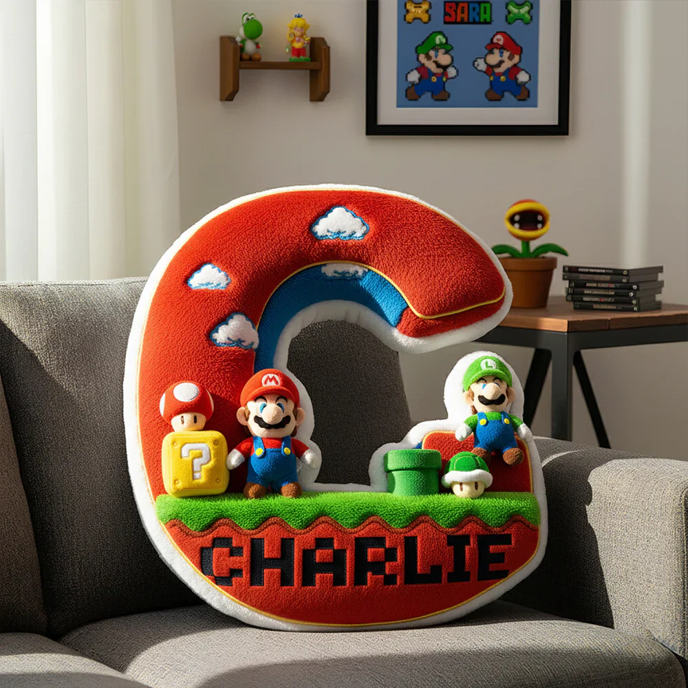 Mrio Adventure With Your Alphabet - Personalized Custom Shaped Pillow - Gifts For Kids - Image 2