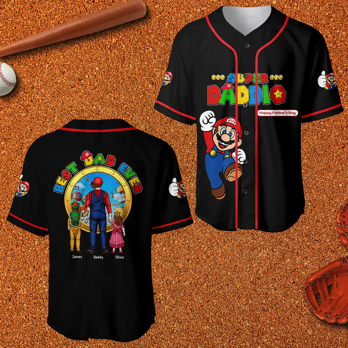 Mrio Super Daddio Best Dad Ever - Personalized Baseball Jersey - Gift For Dad