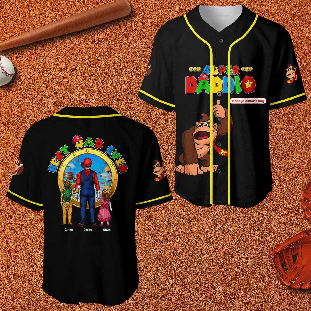 Mrio Super Daddio Best Dad Ever - Personalized Baseball Jersey - Gift For Dad - Image 2
