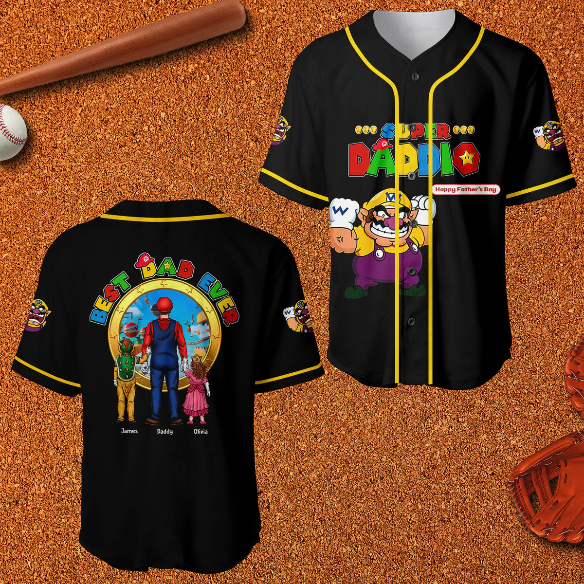 Mrio Super Daddio Best Dad Ever - Personalized Baseball Jersey - Gift For Dad - Image 3