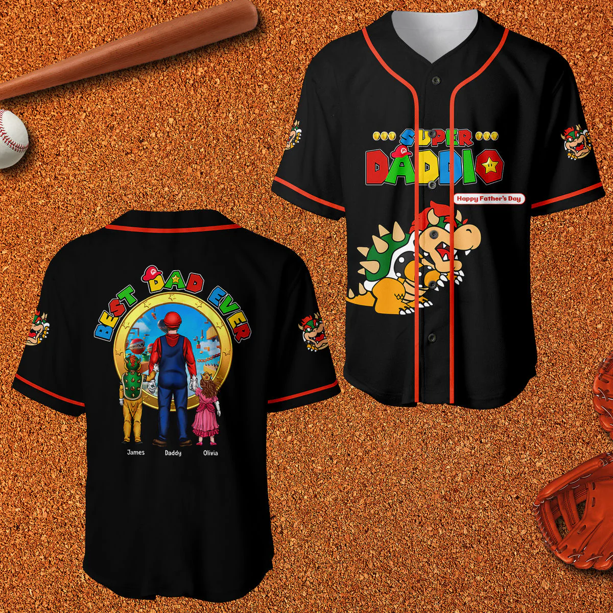 Mrio Super Daddio Best Dad Ever - Personalized Baseball Jersey - Gift For Dad - Image 4