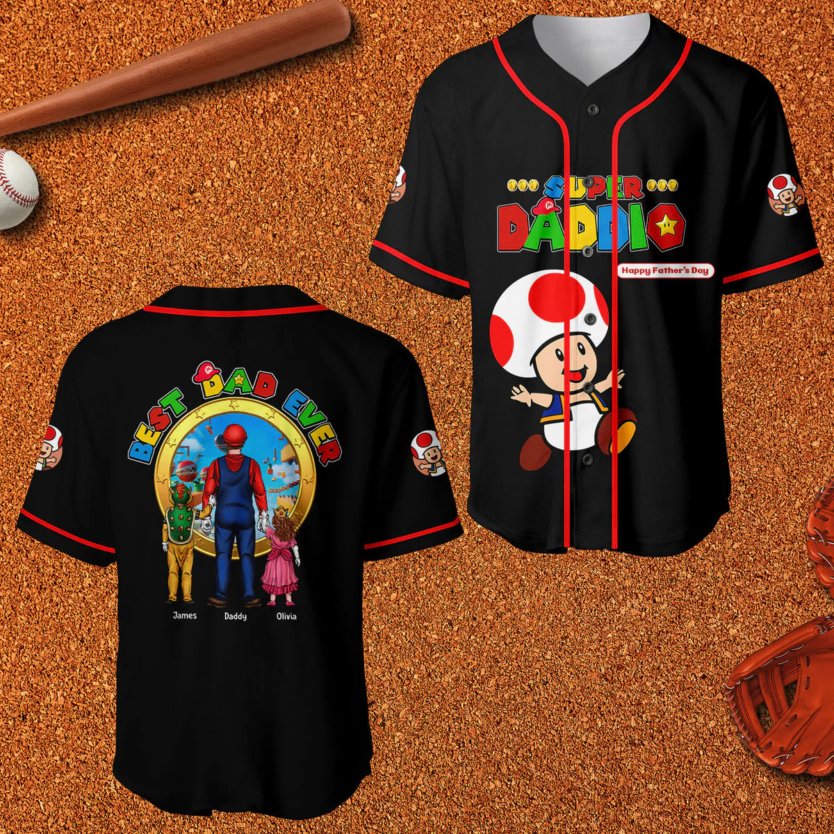 Mrio Super Daddio Best Dad Ever - Personalized Baseball Jersey - Gift For Dad - Image 5