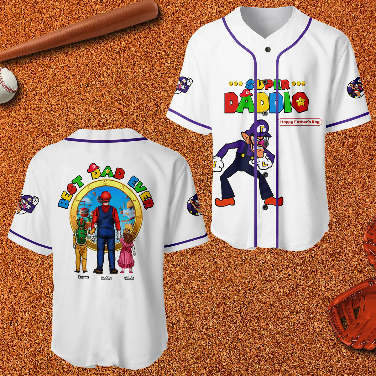 Mrio Super Daddio Best Dad Ever - Personalized Baseball Jersey - Gift For Dad - Image 6