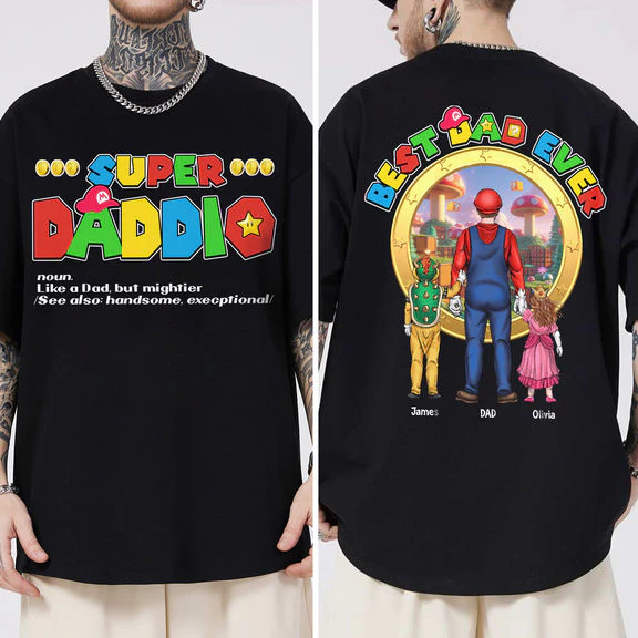 Mrio Super Daddio Best Dad Ever - Personalized Shirt 2 Side - Gift For Dad - Image 6