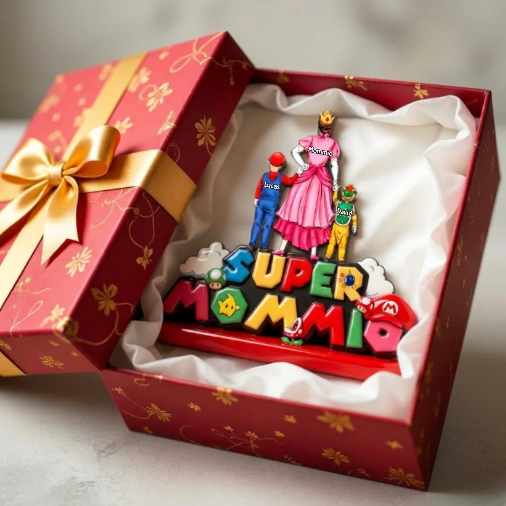 Mrio Super Mommio With Kids - Personalized Shape Acrylic Plaque - Gift For Mom - Image 3