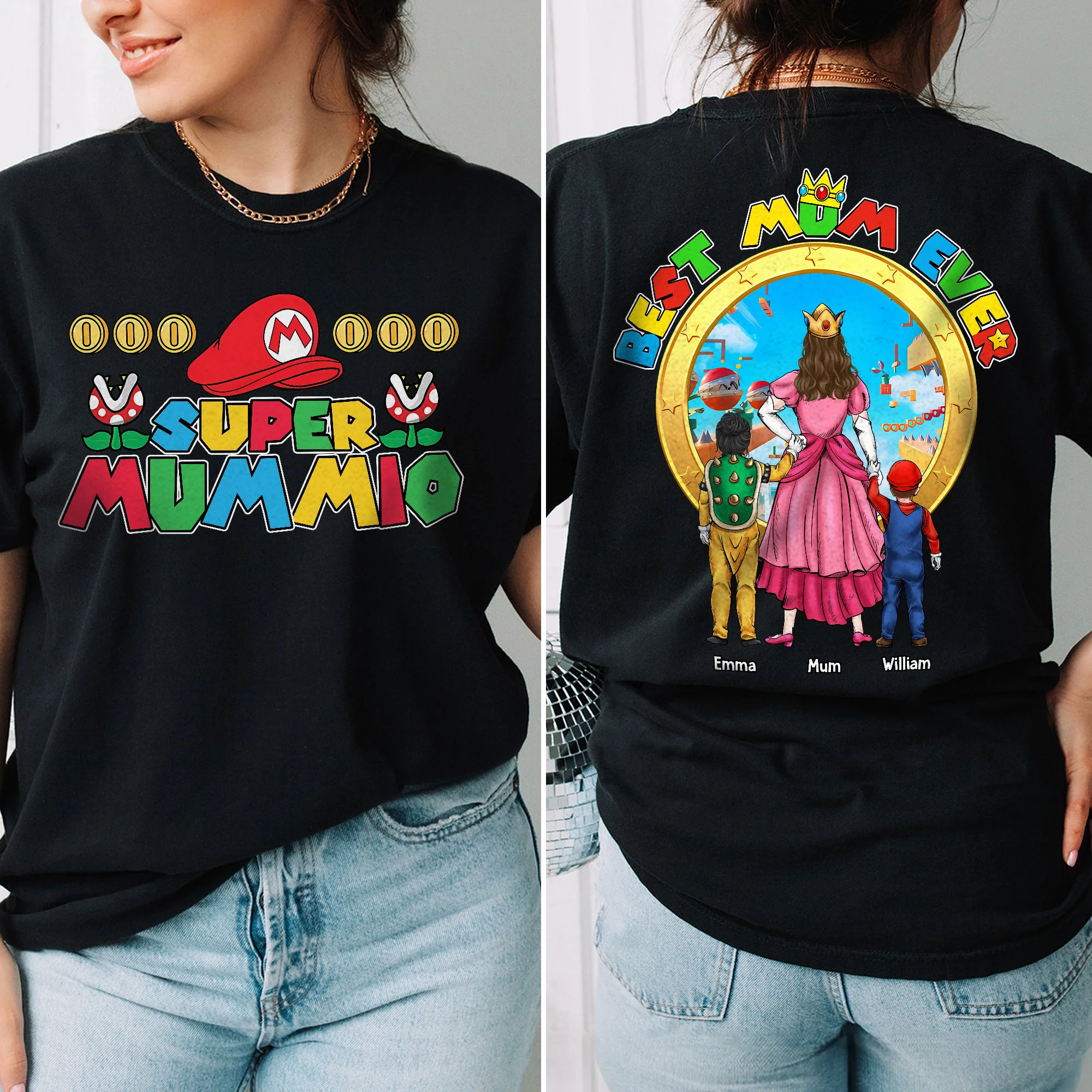 Mrio Super Mummio Best Mom Ever - Personalized Shirt 2 Side - Gift For Mom