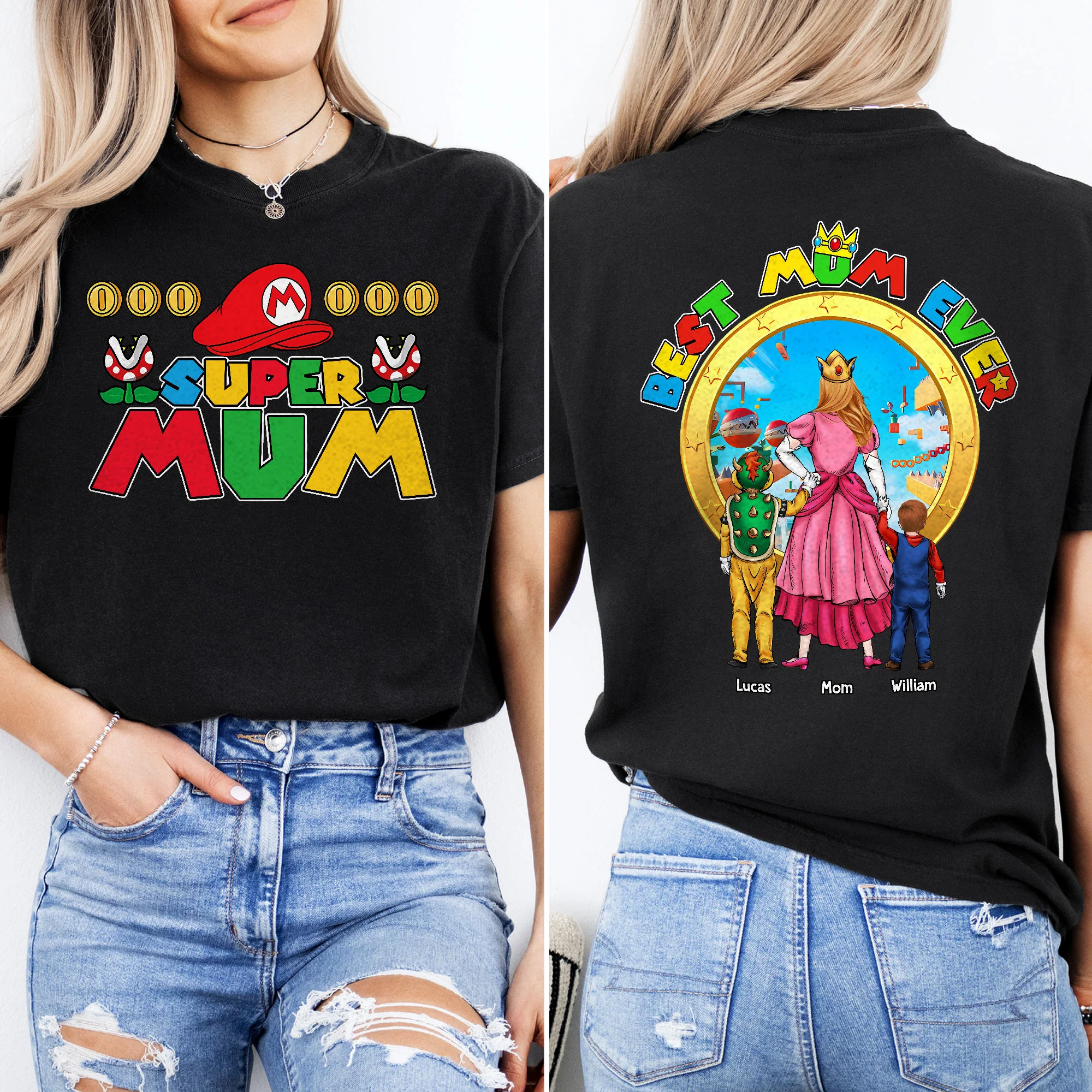 Mrio Super Mummio Best Mom Ever - Personalized Shirt 2 Side - Gift For Mom - Image 4