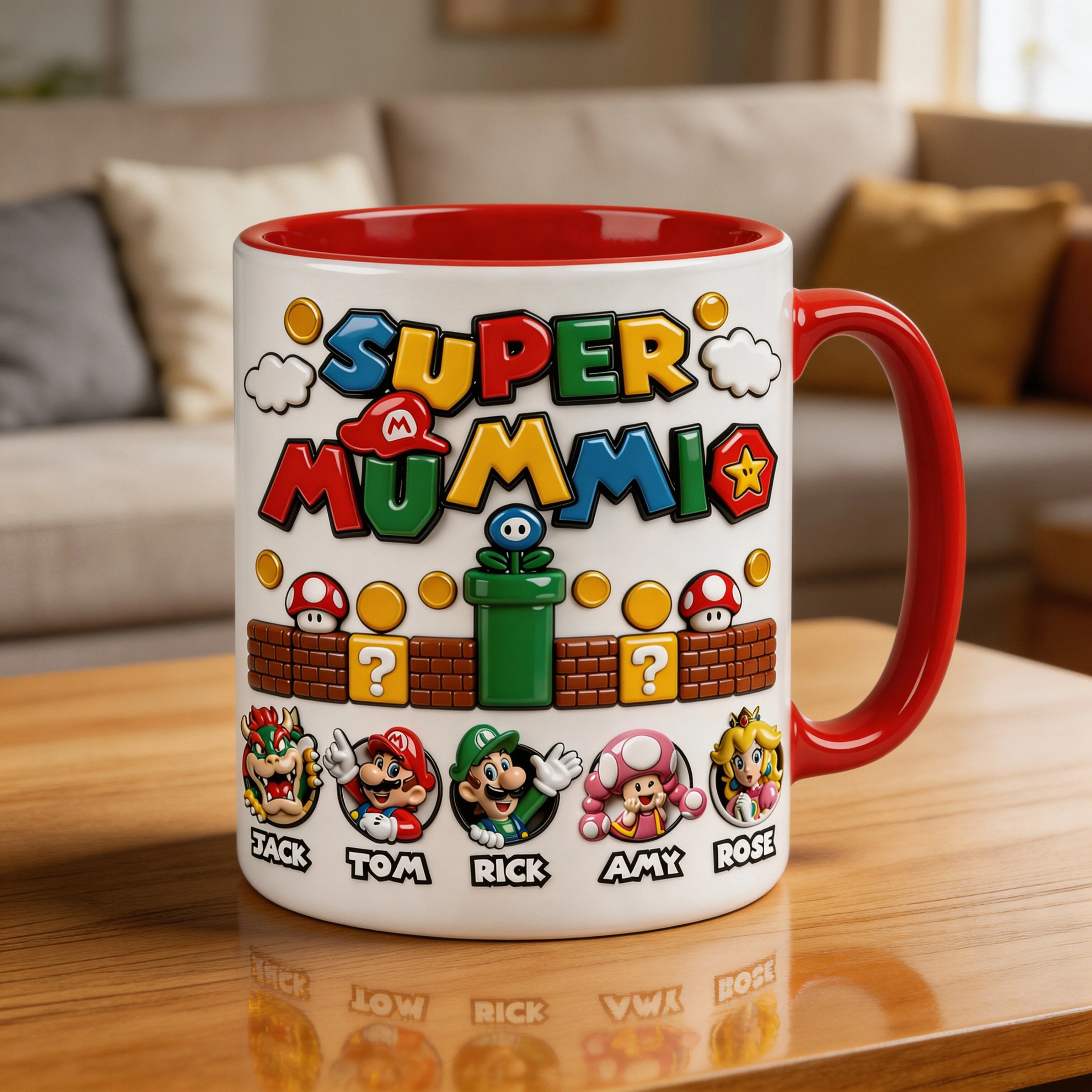 Mrio Super Mummio, Super Daddio - Personalized Accent Mug - Gift For Mom, Dad, Gamers, Fan Movies HH01 - Image 2