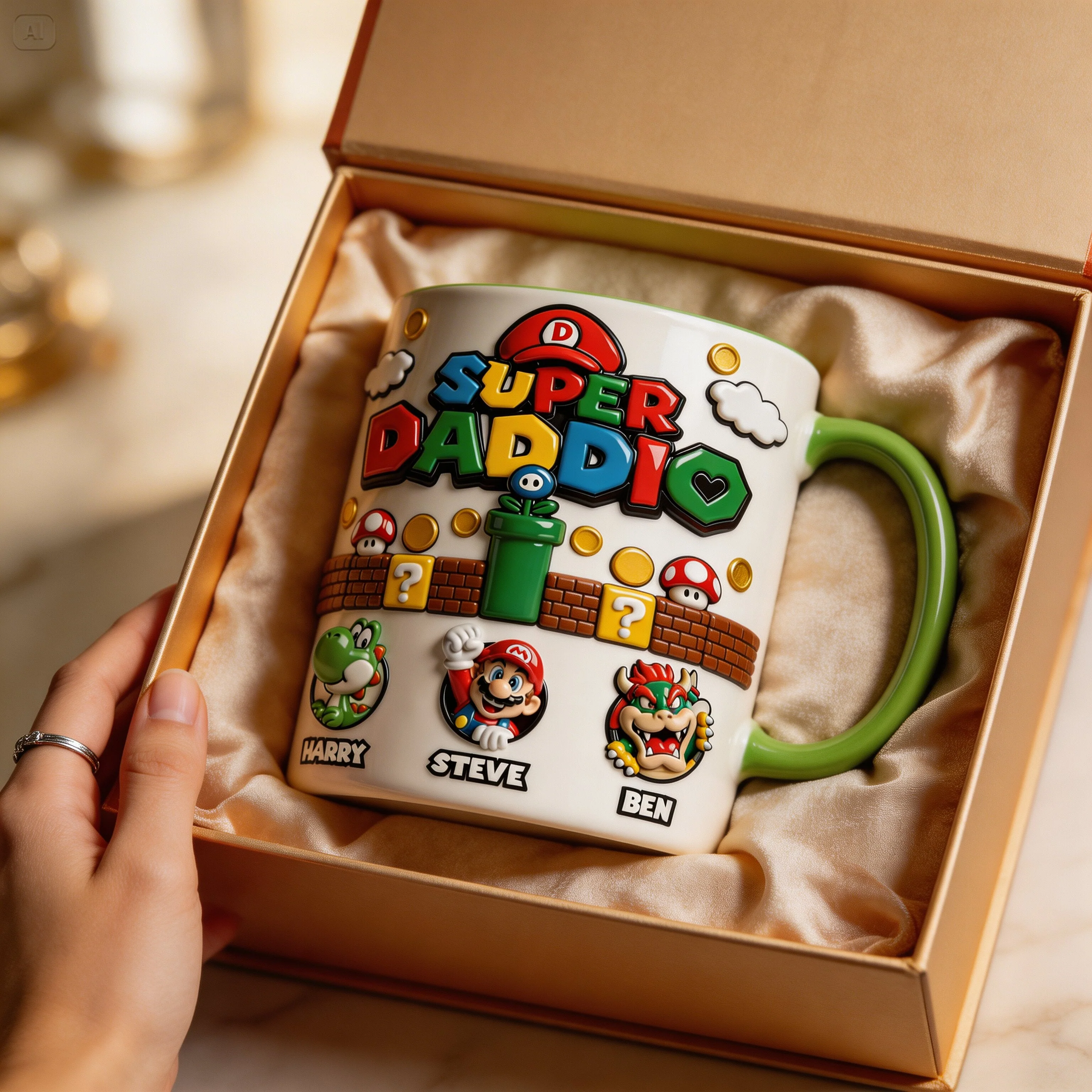 Mrio Super Mummio, Super Daddio - Personalized Accent Mug - Gift For Mom, Dad, Gamers, Fan Movies HH01 - Image 3