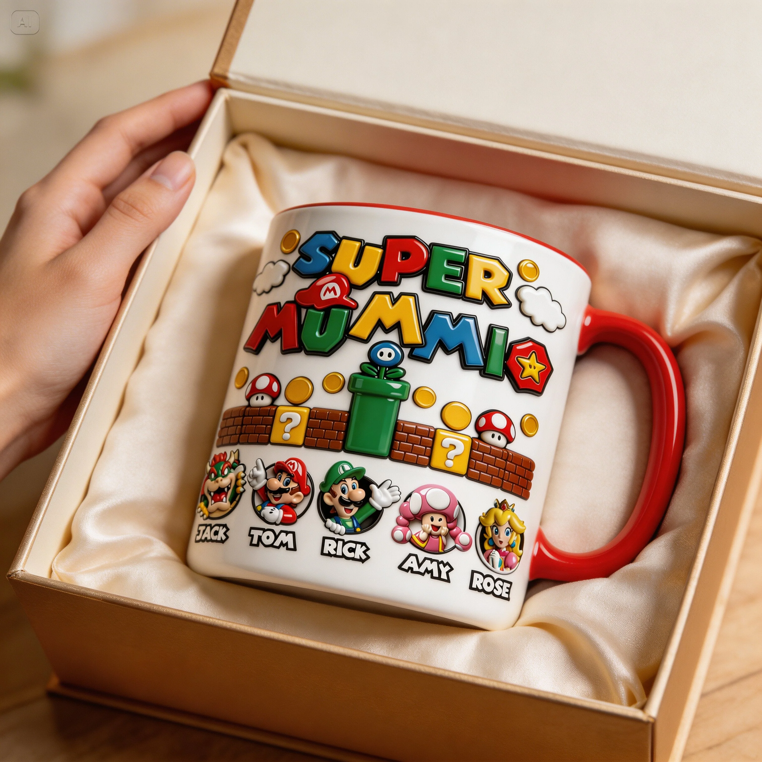Mrio Super Mummio, Super Daddio - Personalized Accent Mug - Gift For Mom, Dad, Gamers, Fan Movies HH01 - Image 4