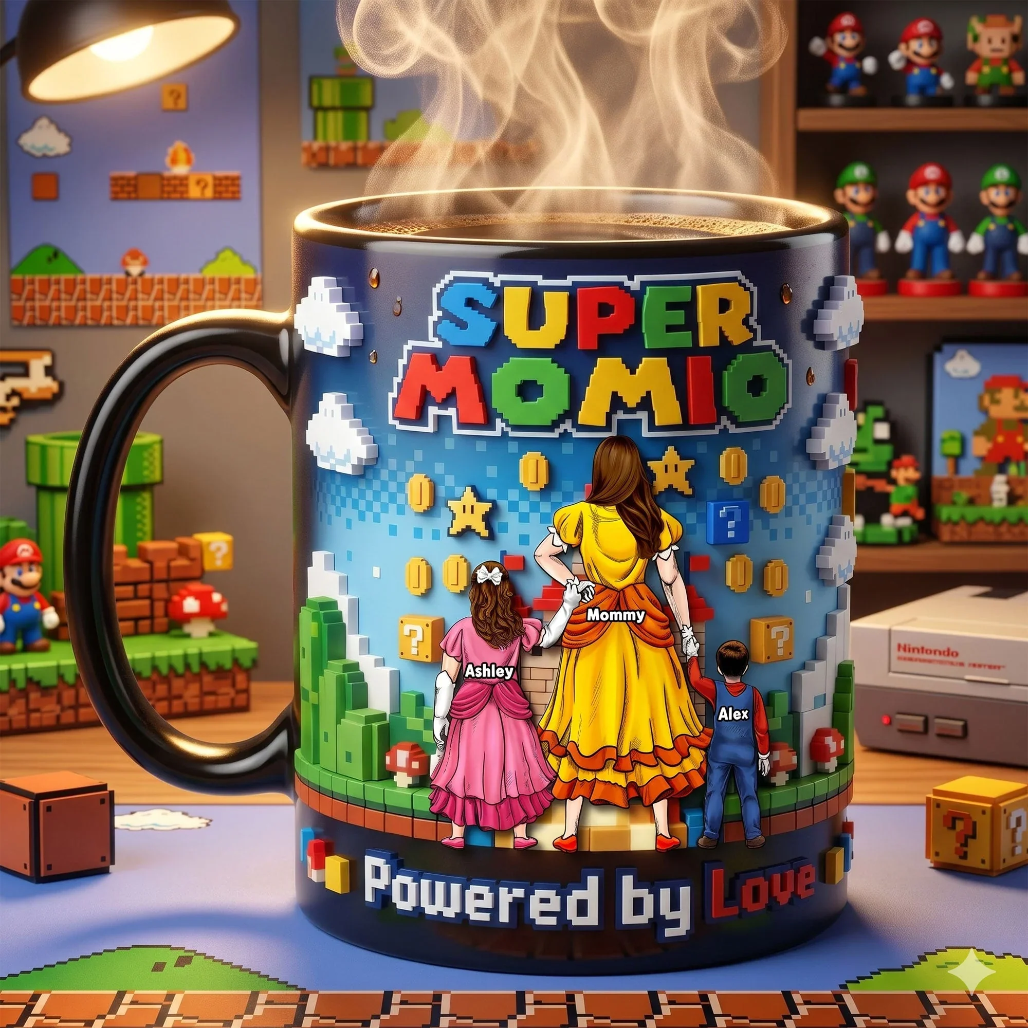 Mrio Supper Mommio And Kids - Personalized Color Changing Mug - Gift For Mom - Image 2