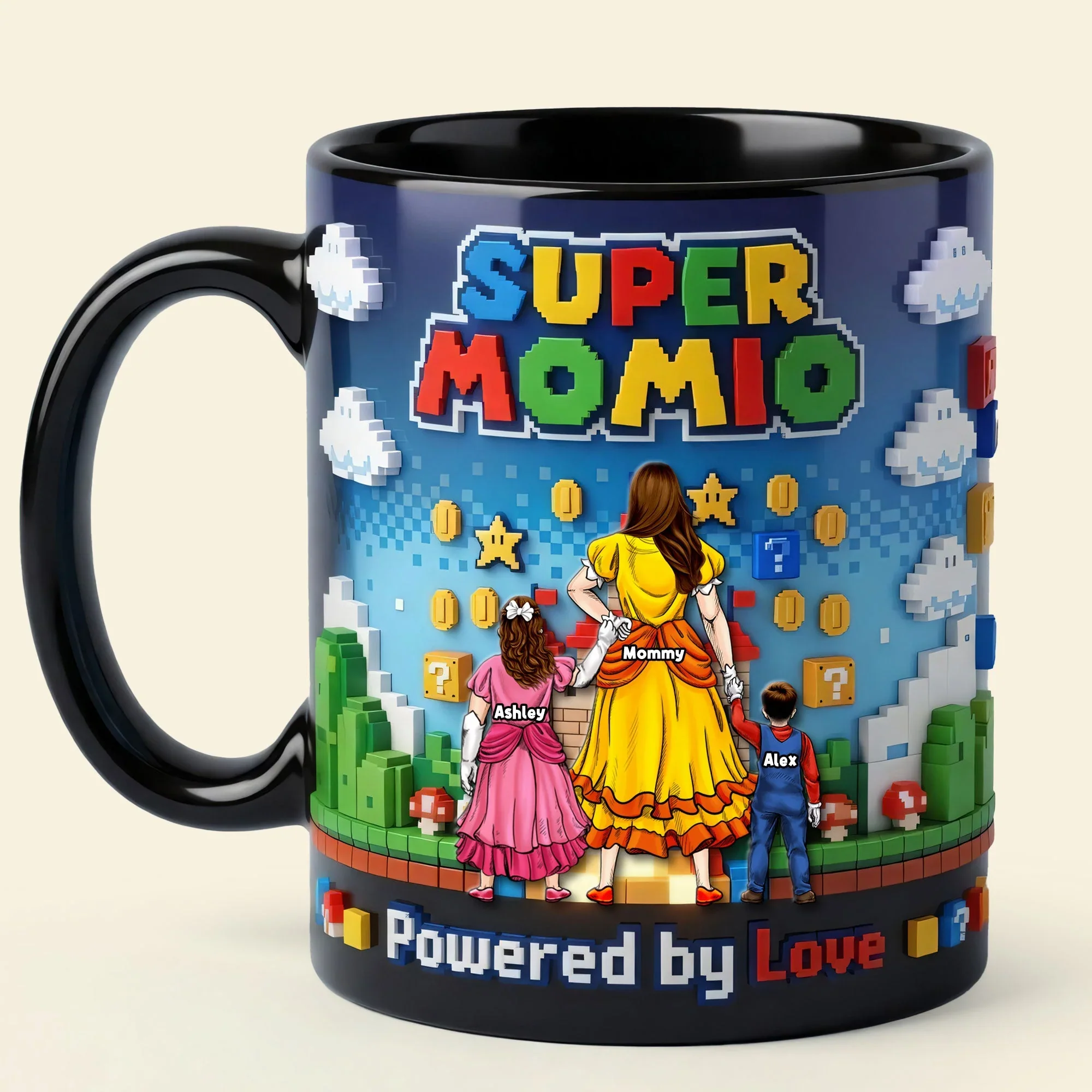 Mrio Supper Mommio And Kids - Personalized Color Changing Mug - Gift For Mom - Image 3