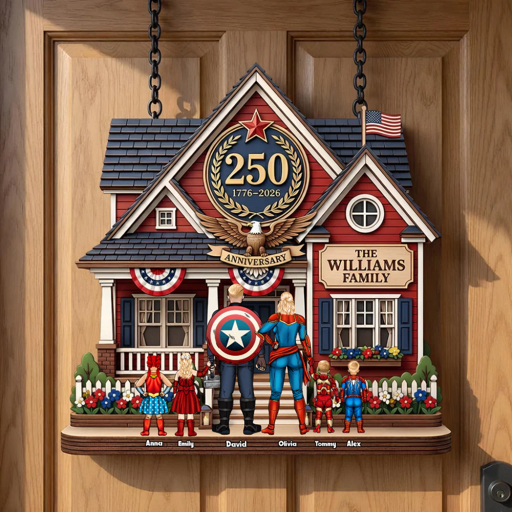 MRVL 250th Anniversary Super Hero - Personalized Wood Sign - Patriotic Gift For Family