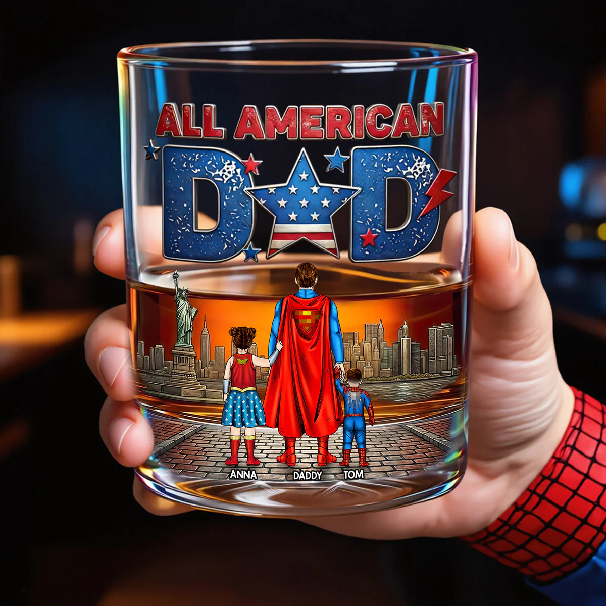 MRVL All American Dad - Personalized Whiskey Glass - Gift For Dad - Image 2