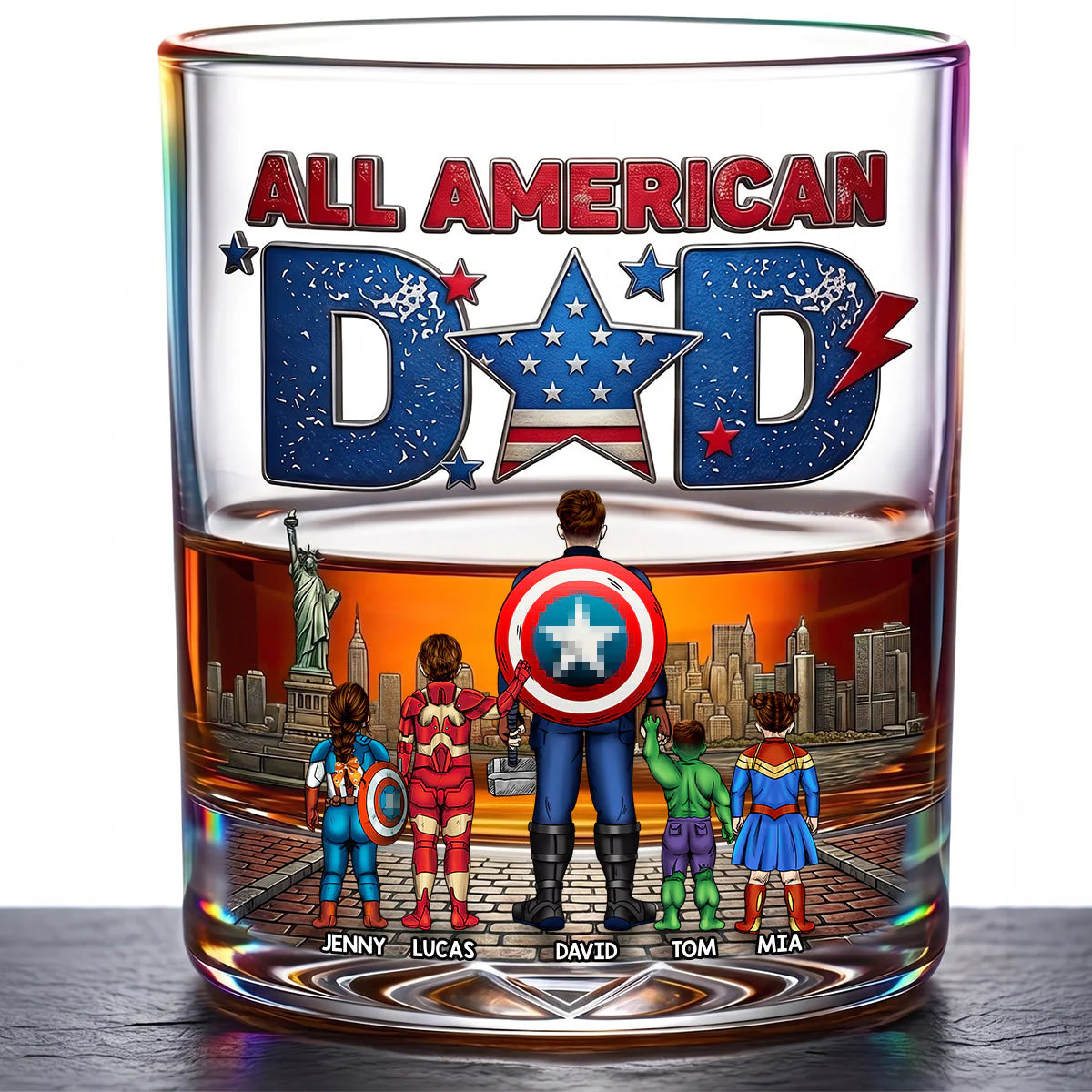 MRVL All American Dad - Personalized Whiskey Glass - Gift For Dad - Image 3