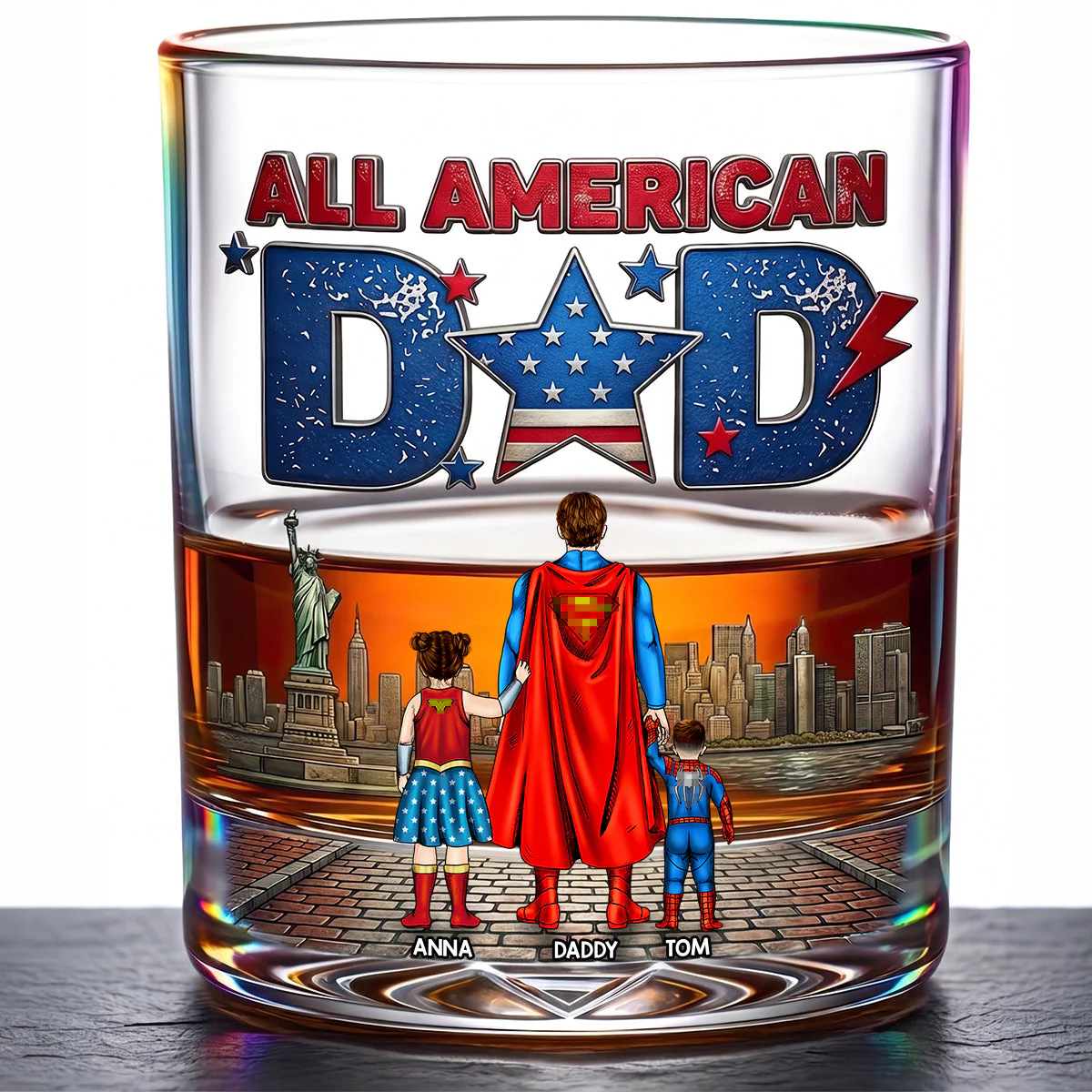 MRVL All American Dad - Personalized Whiskey Glass - Gift For Dad - Image 4