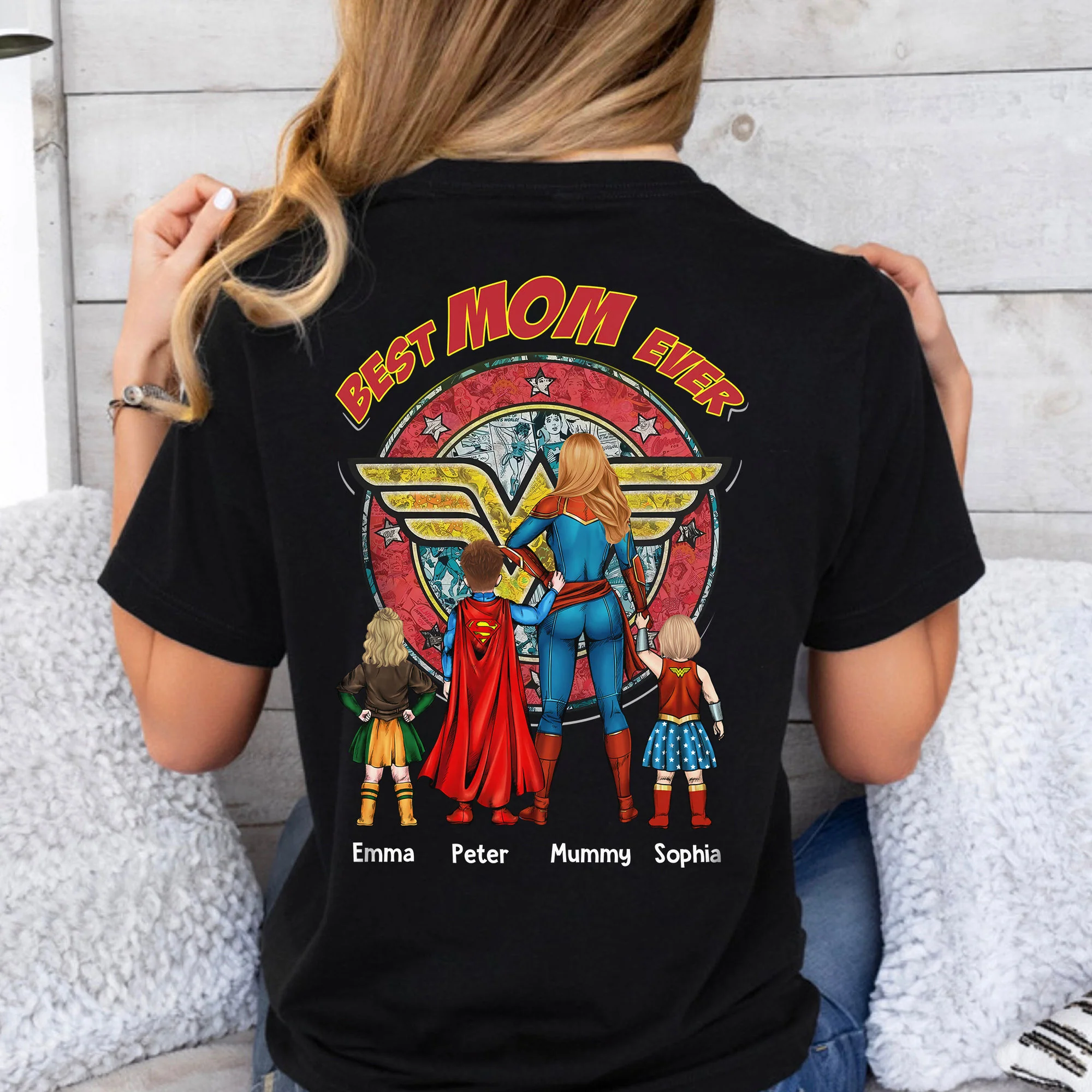 MRVL Best Mom Ever SuperHero With Kids - Personalized Shirt - Gift For Mom