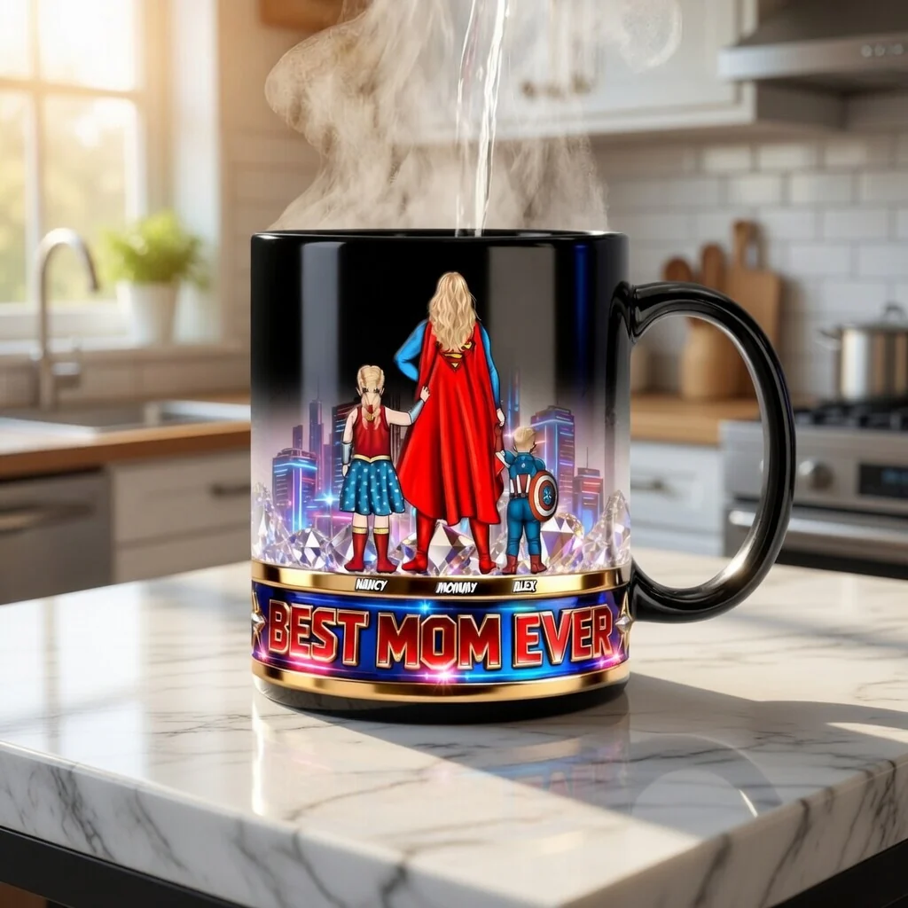 MRVL Powerful Mom And Kids Magic - Personalized Black Mug - Gift For Mom - Image 3