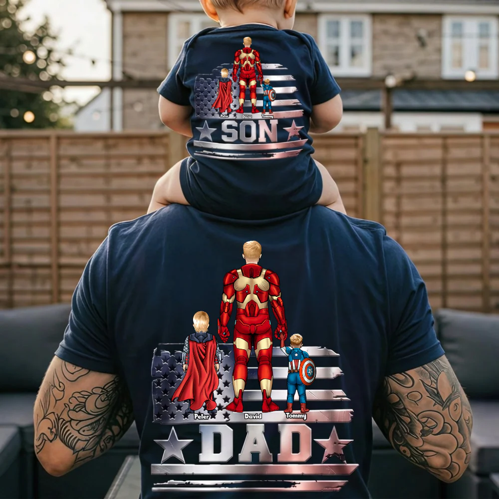MRVL Proud Super Hero Dad And Kid - Personalized Shirt - Gift For Dad - Image 2