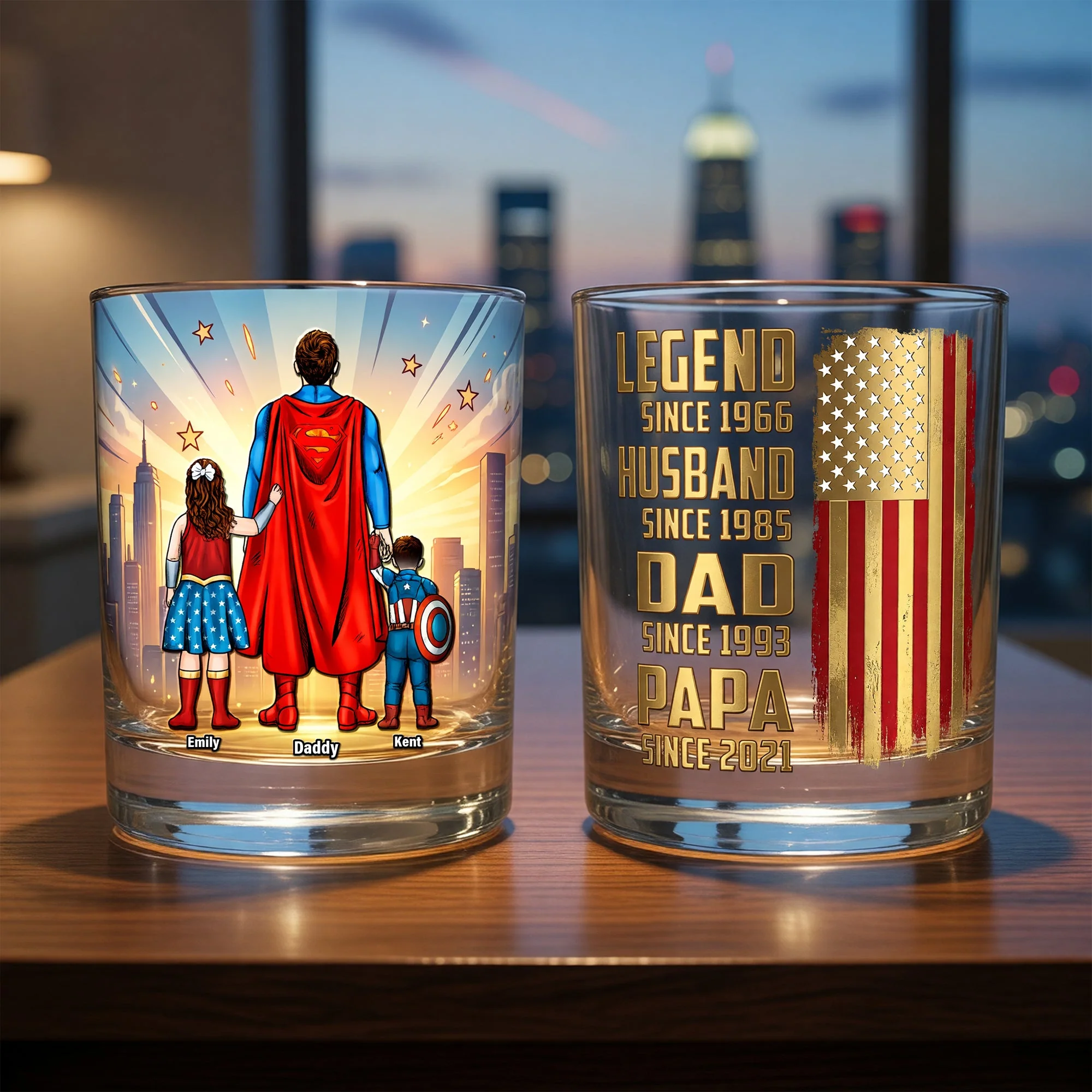 MRVL Strong Dad And Kids Legend - Personalized Whiskey Glass - Gift For Dad - Image 4