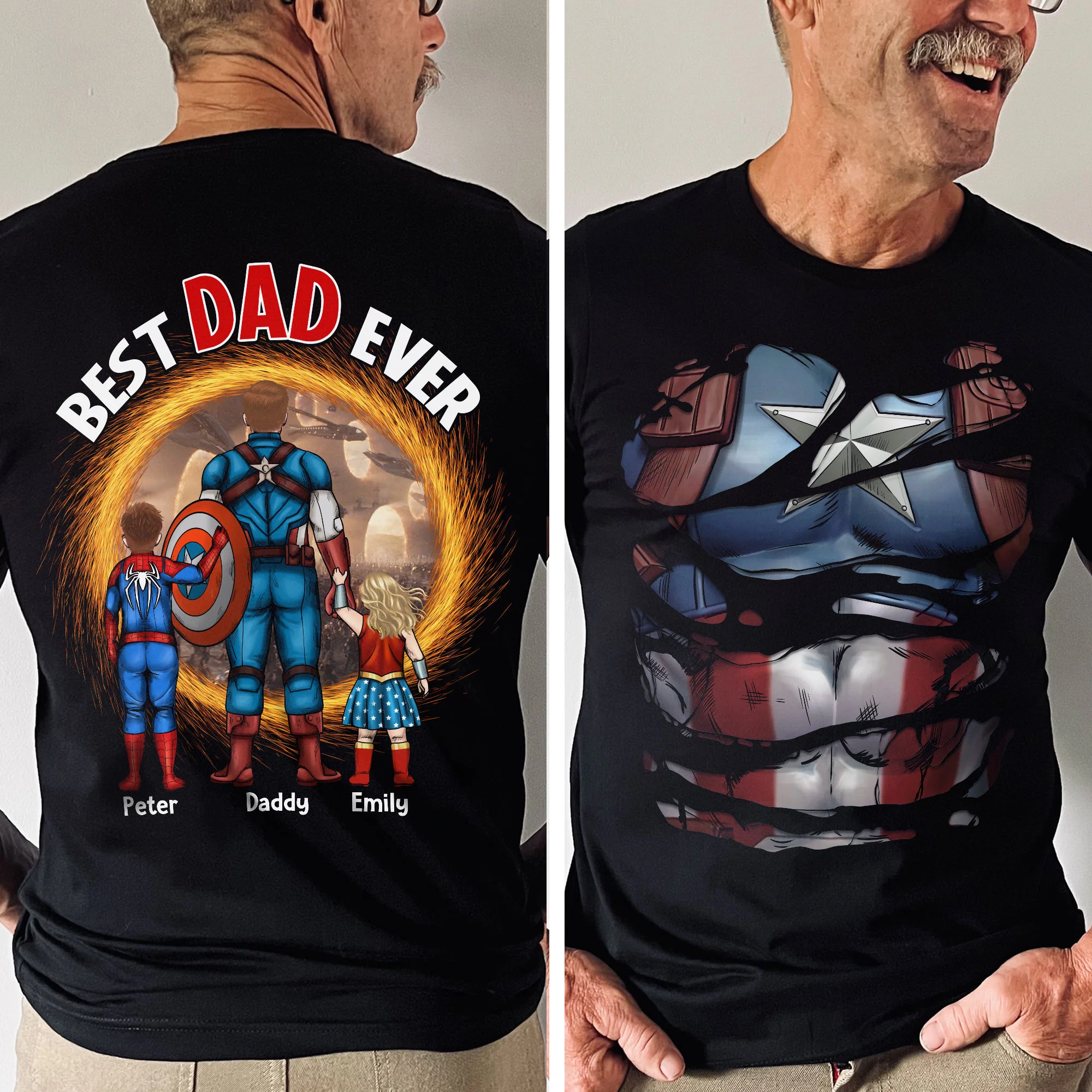 MRVL Super Hero Best Dad Ever - Personalized Shirt 2 Side - Gift For Dad