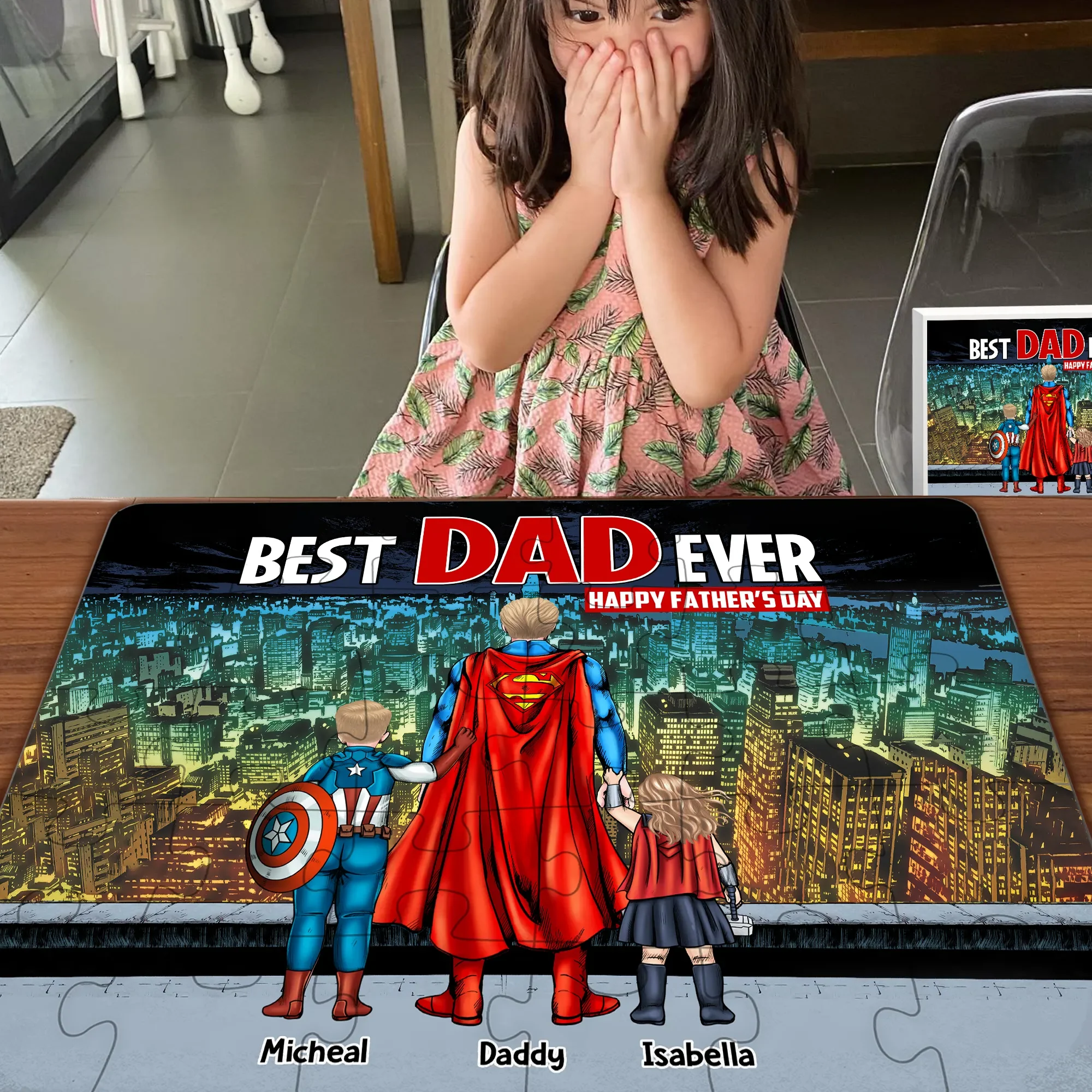 MRVL Super Hero Best Dad Ever With Kids - Personalized Puzzle - Gift For Dad - Image 5