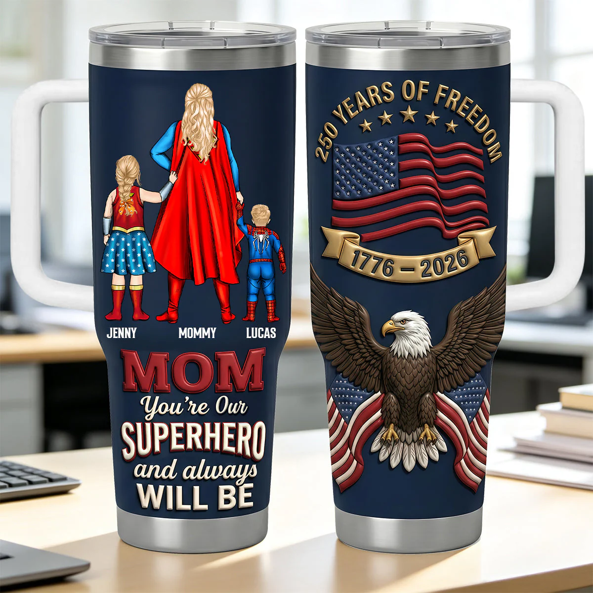MRVL Super Hero Mom Anniversary 250 Years Of Freedom - Personalized Tumbler - Gifts For Mom