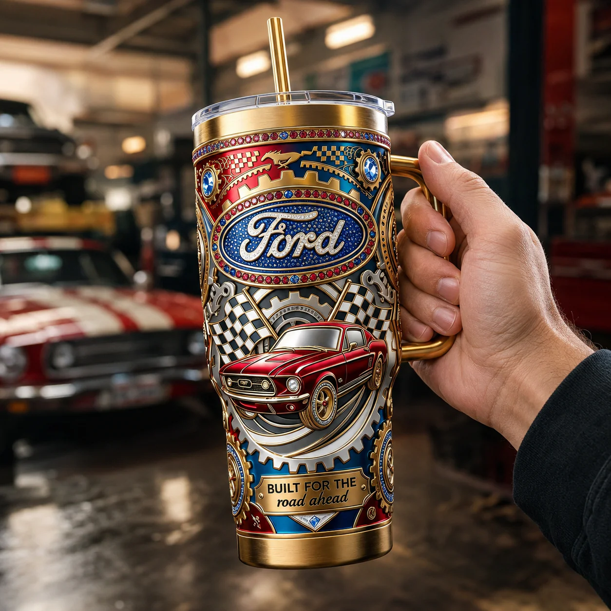 Road Trip & Racing Classic American Muscle Car - Personalized Tumbler - Gift For Dad, Grandpa - Image 2