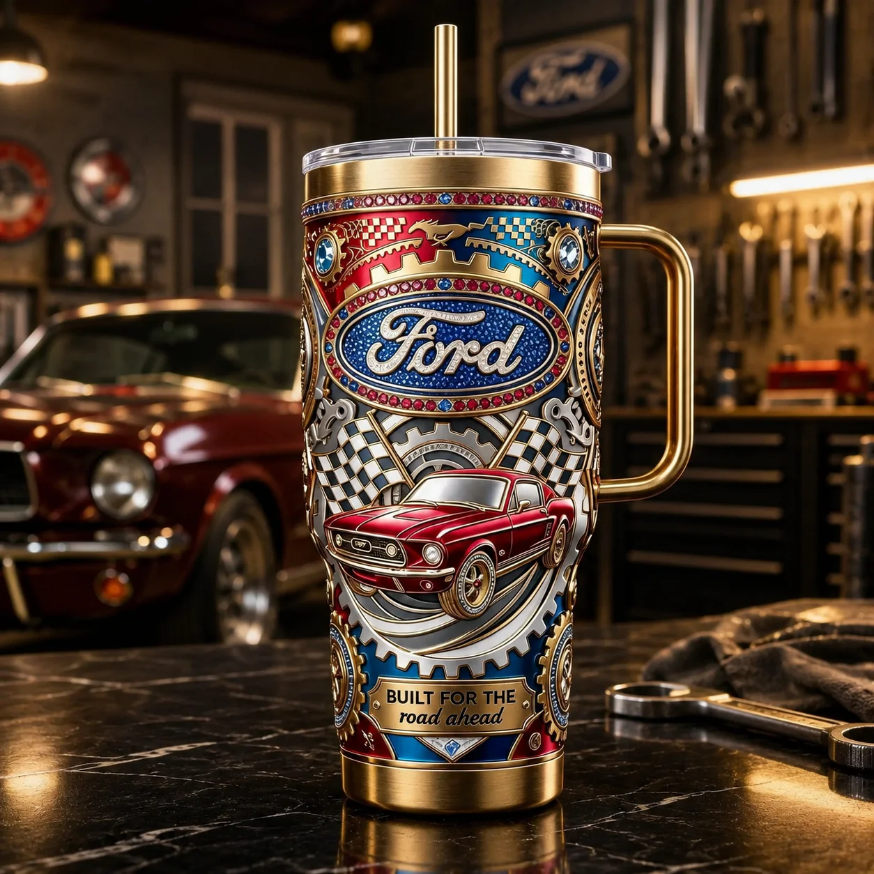 Road Trip & Racing Classic American Muscle Car - Personalized Tumbler - Gift For Dad, Grandpa - Image 4