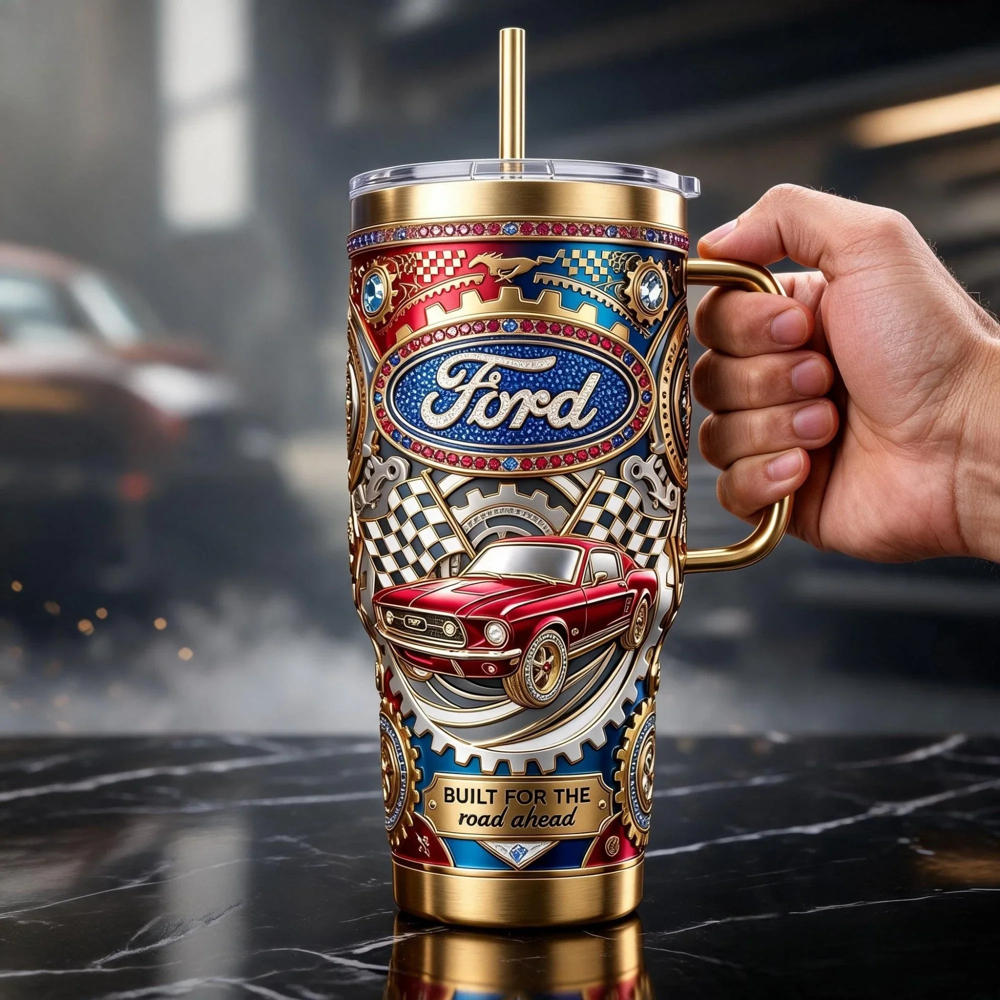 Road Trip & Racing Classic American Muscle Car - Personalized Tumbler - Gift For Dad, Grandpa - Image 5