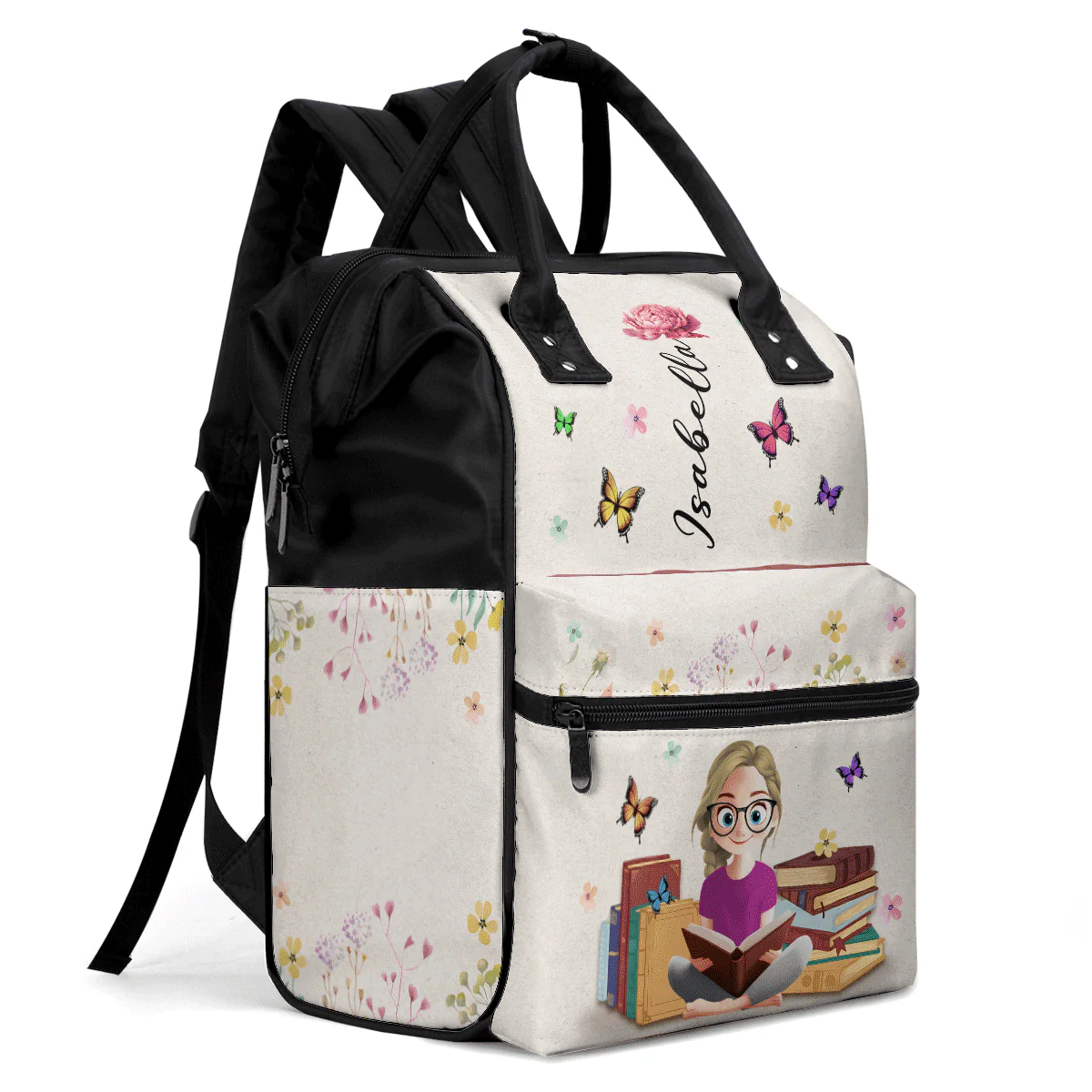 My Books & Birth Flower - Personalized Duckbilled Backpack - Gift For Book Lovers, Readers, Women | CLB2 HN02 - Image 5