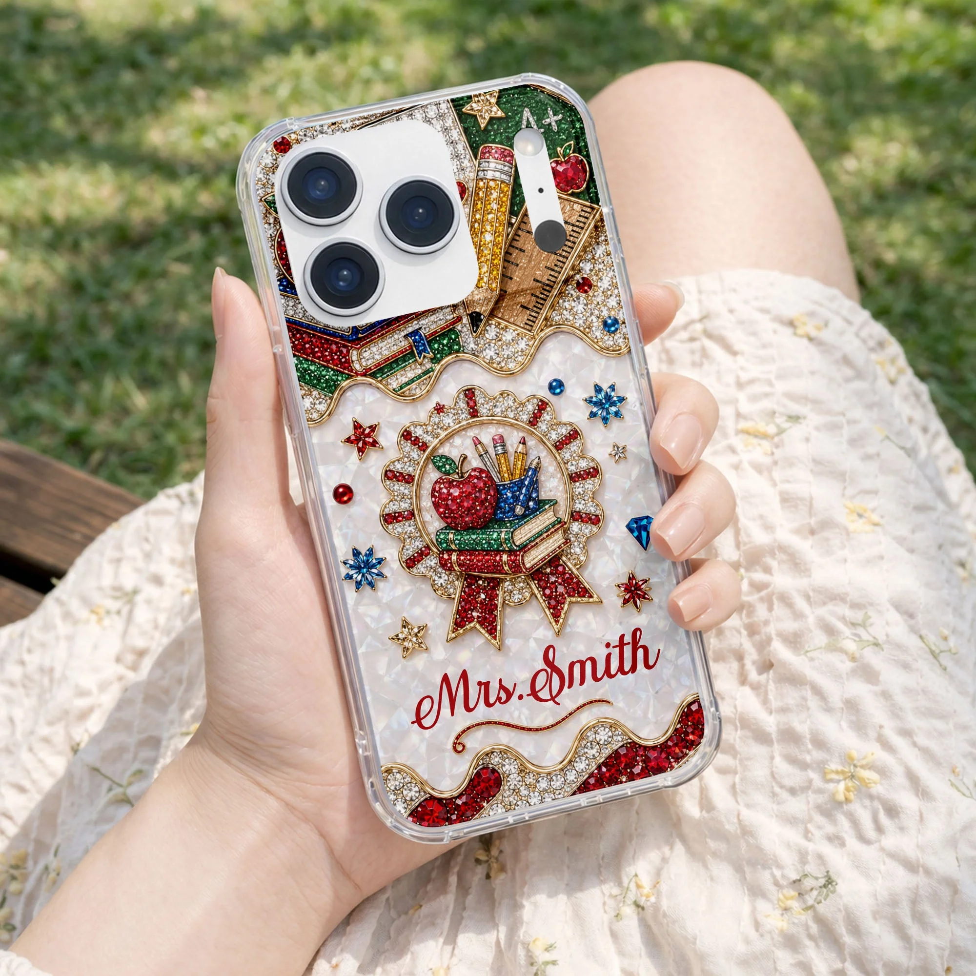 My Classroom 3D Rhinestone Apple And Books Stationery - Personalized Phone Case - Gifts For Teacher - Image 10