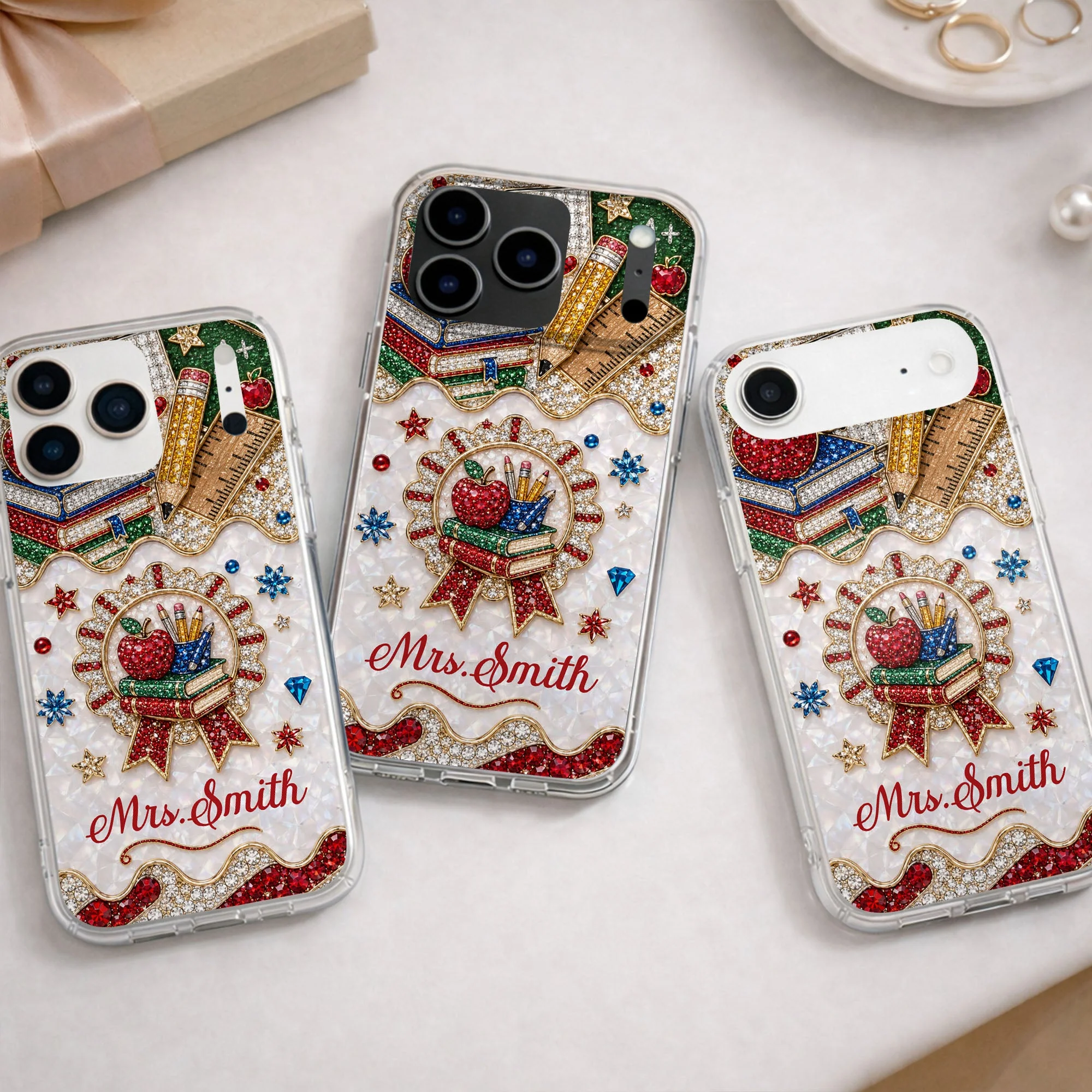 My Classroom 3D Rhinestone Apple And Books Stationery - Personalized Phone Case - Gifts For Teacher - Image 11