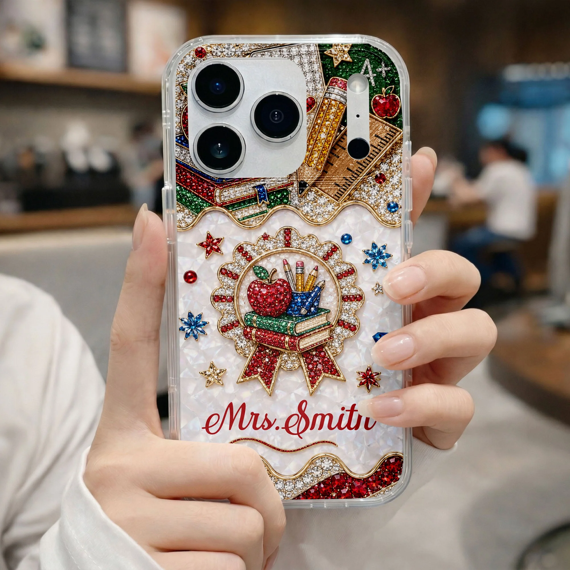 My Classroom 3D Rhinestone Apple And Books Stationery - Personalized Phone Case - Gifts For Teacher - Image 12