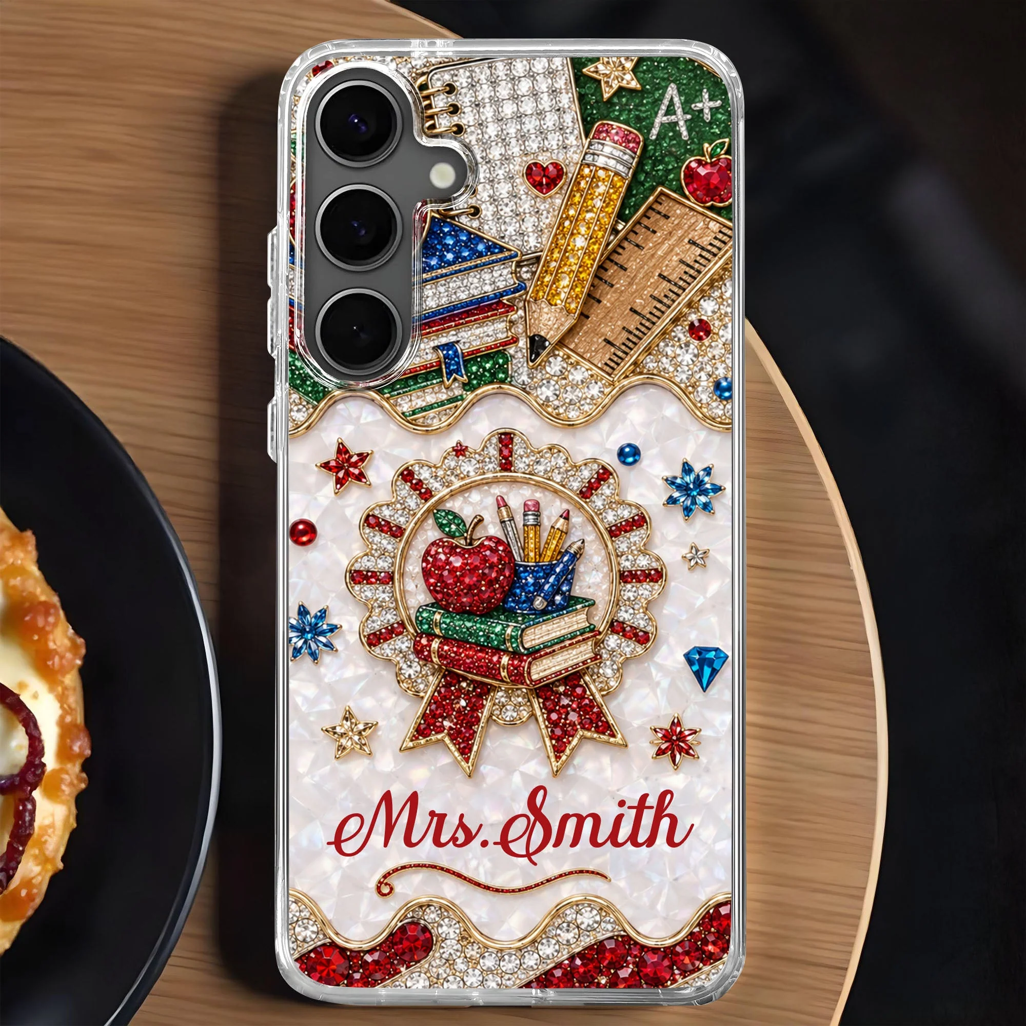 My Classroom 3D Rhinestone Apple And Books Stationery - Personalized Phone Case - Gifts For Teacher - Image 2