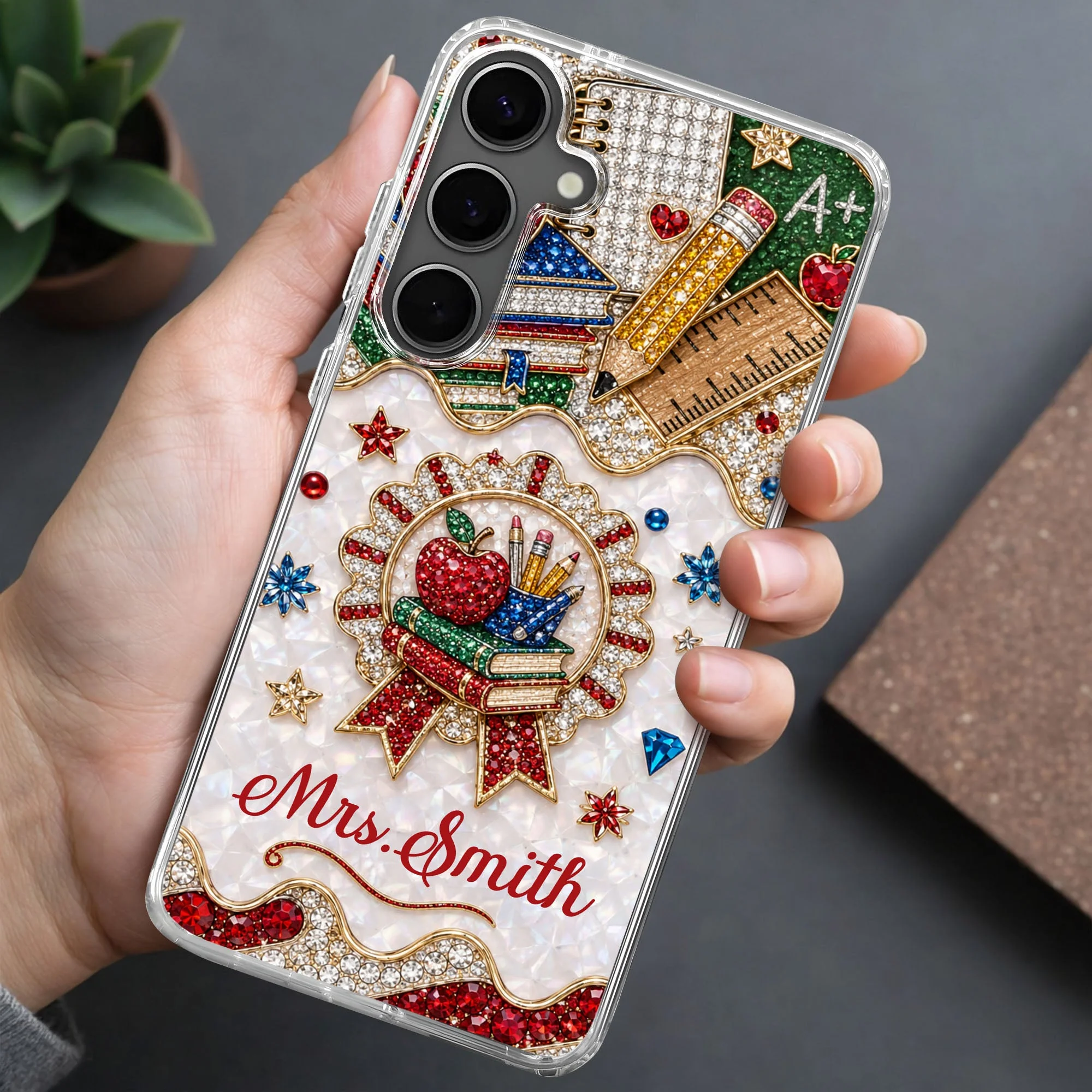 My Classroom 3D Rhinestone Apple And Books Stationery - Personalized Phone Case - Gifts For Teacher - Image 3