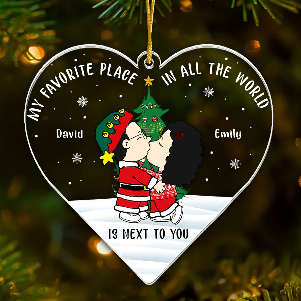 My Favorite Place In All The World - Personalized Heart Shaped Acrylic Ornament - Christmas Gift For Couple | CL45 NL122 - Image 2