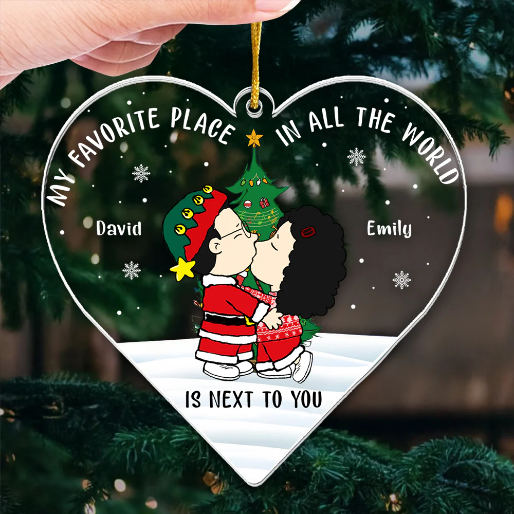 My Favorite Place In All The World - Personalized Heart Shaped Acrylic Ornament - Christmas Gift For Couple | CL45 NL122 - Image 3
