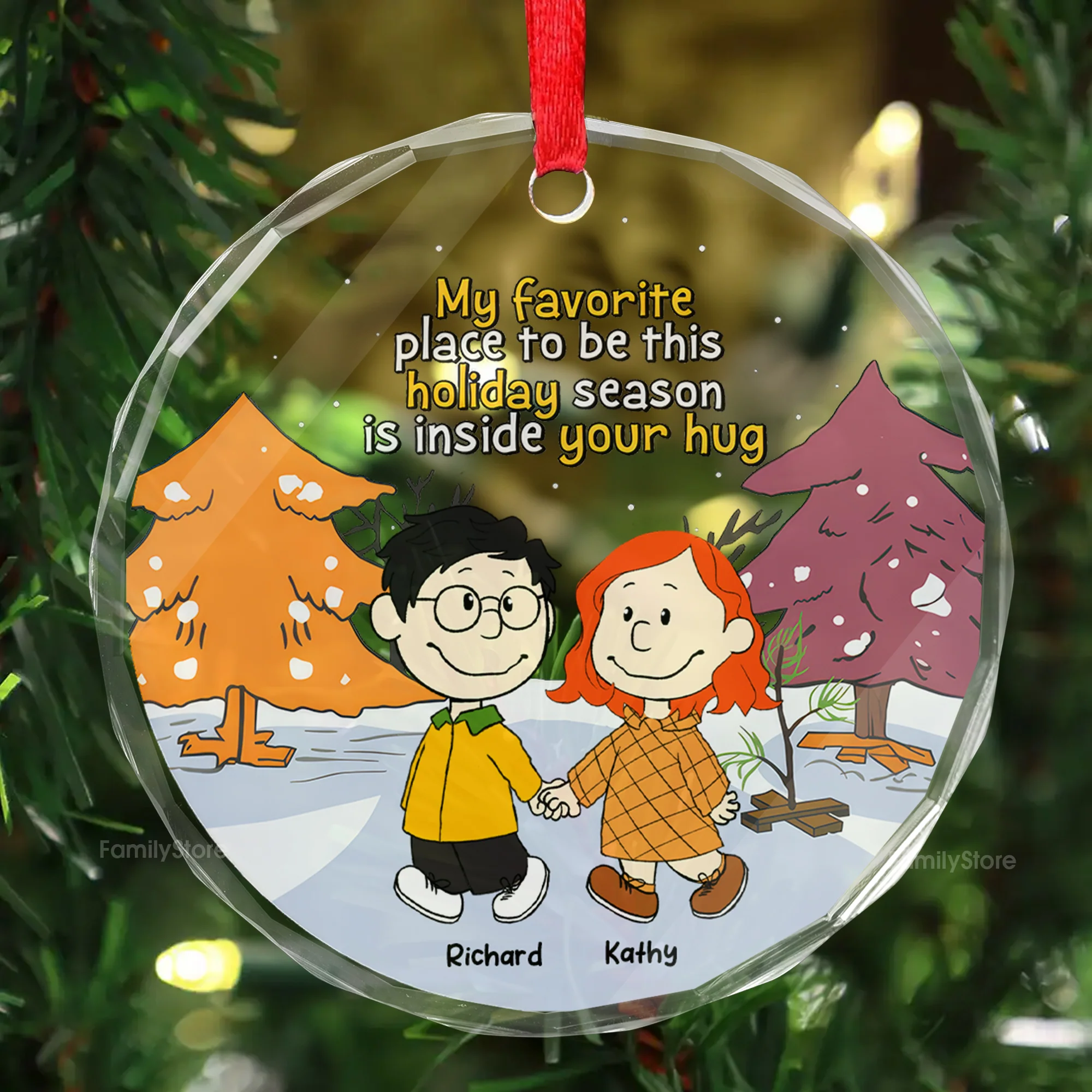 My Favorite Place To Be This Holiday Season Is Inside Your Hug - Personalized Glass Ornament - Gift For Couple, Husband Wife - CL43 NH96 - Image 2