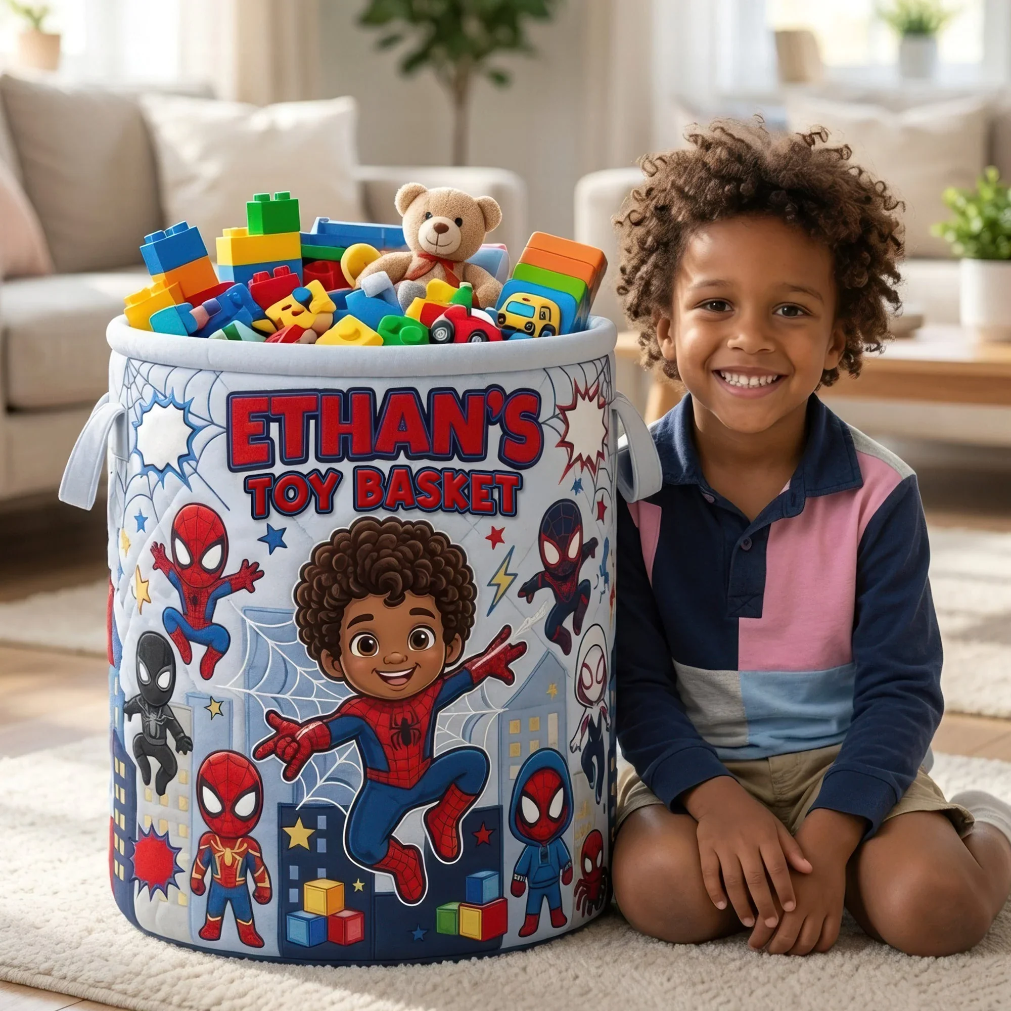 My Hero Toy Basket - Personalized Quilted Laundry Basket - Gift For Kids - DCCo