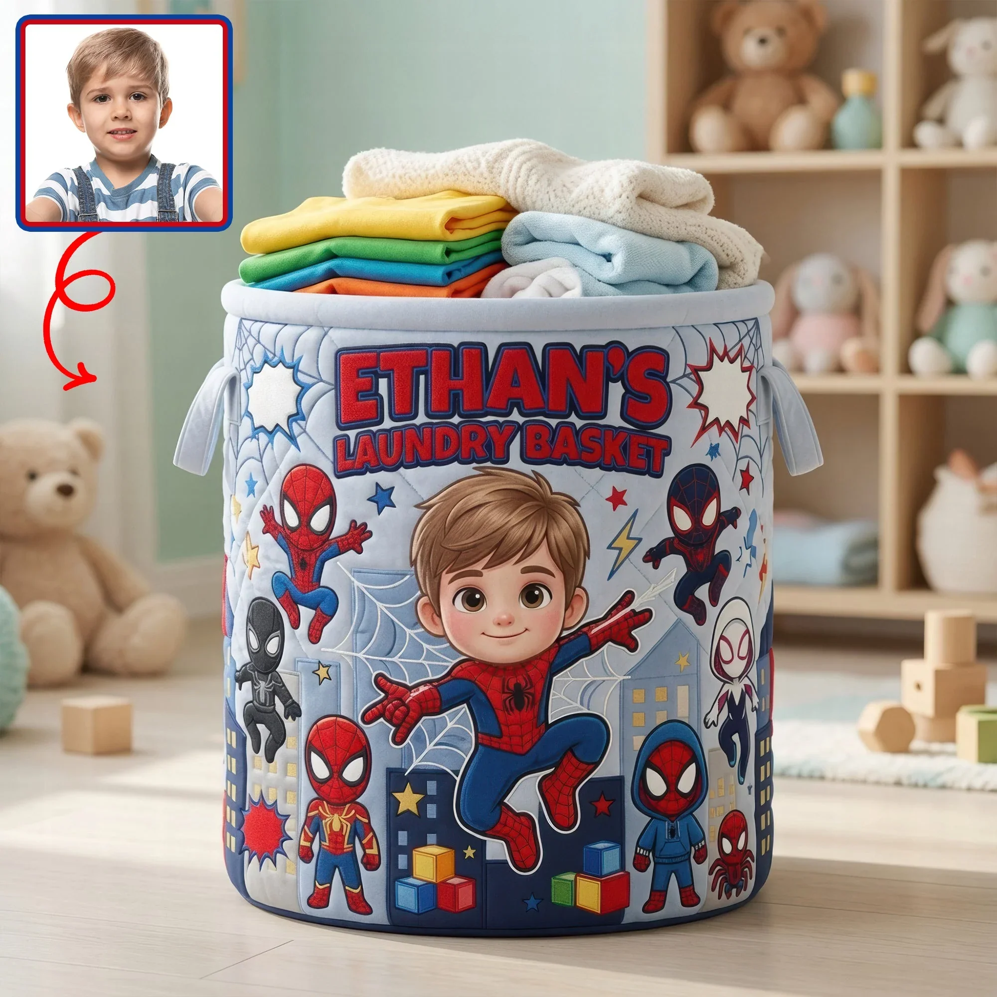 My Hero Toy Basket - Personalized Quilted Laundry Basket - Gift For Kids - DCCo - Image 2
