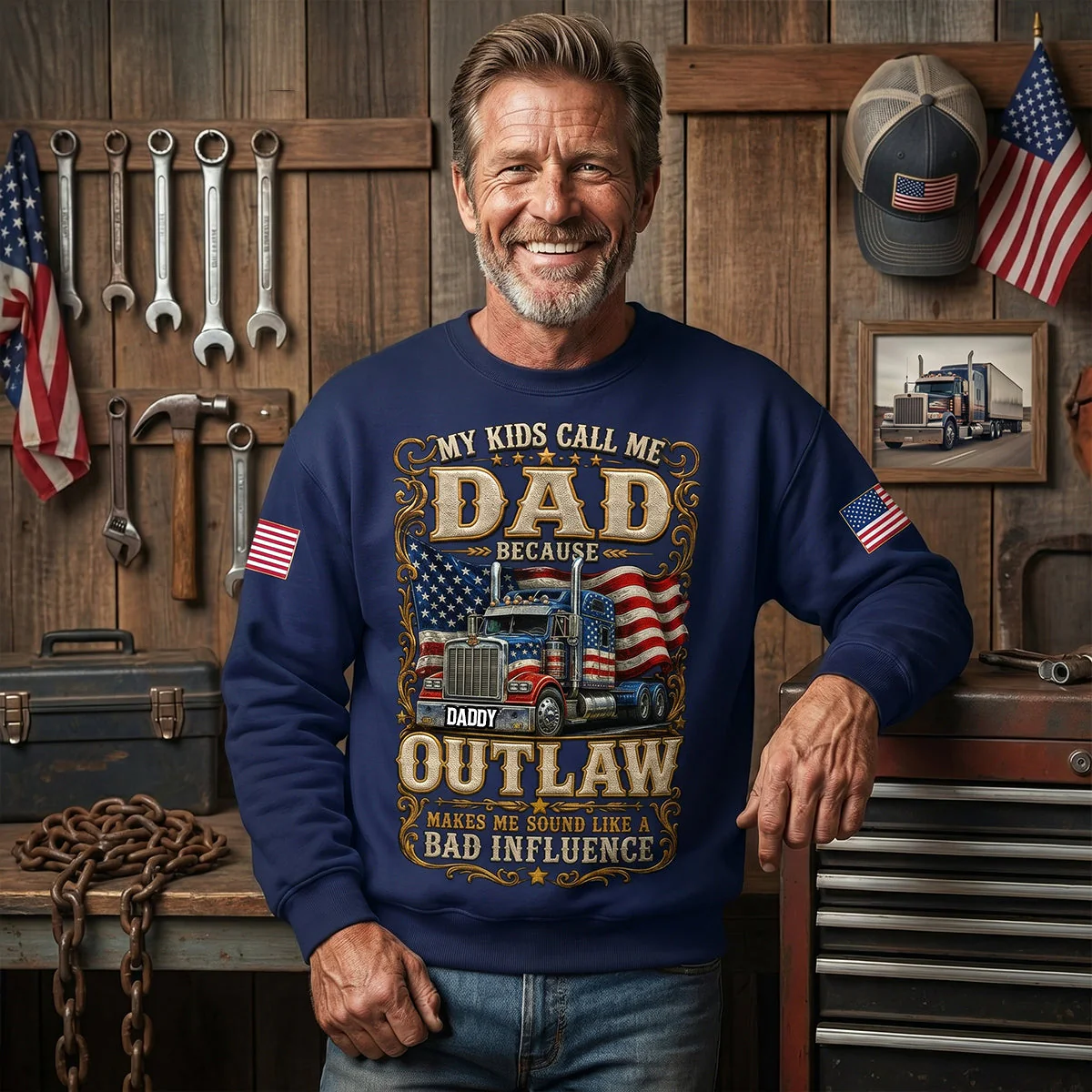 My Kids Call Me Dad Outlaw Bad Influence Truck - Personalized Shirt - Patriotic Gift For Dad - Image 2