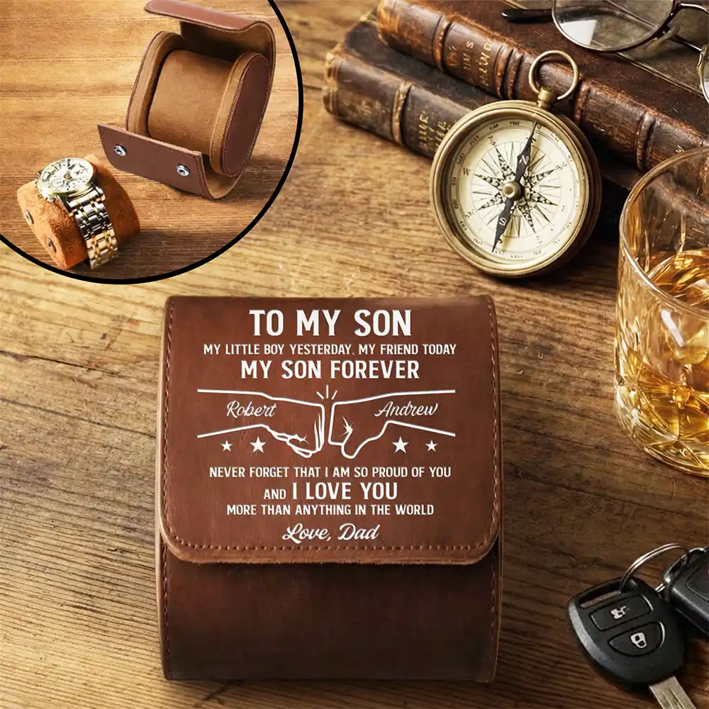 My Little Boy Yesterday My Friend Today My Son Grandson Forever  Fist Bump - Personalized Leather Watch Case - Gifts For Son, Grandson