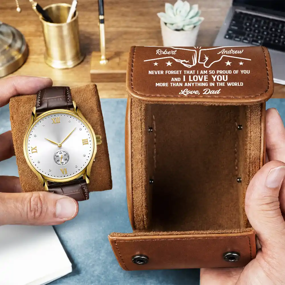 My Little Boy Yesterday My Friend Today My Son Grandson Forever  Fist Bump - Personalized Leather Watch Case - Gifts For Son, Grandson - Image 3