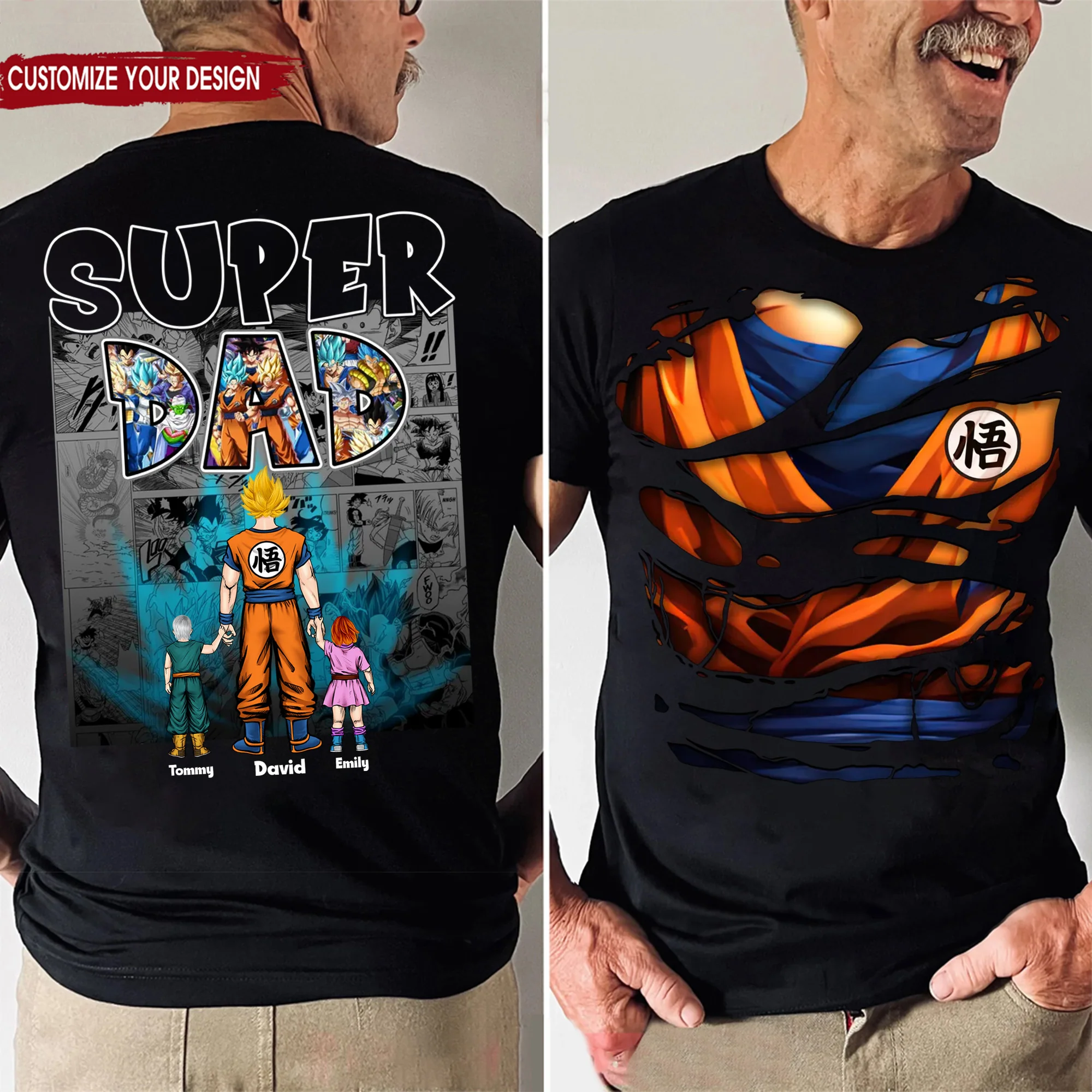 My Super Saiyan Dad Comic Version DrBa - Gift For Dad, Father's Day - Personalized Tshirt 2 Side CL03 - Image 2