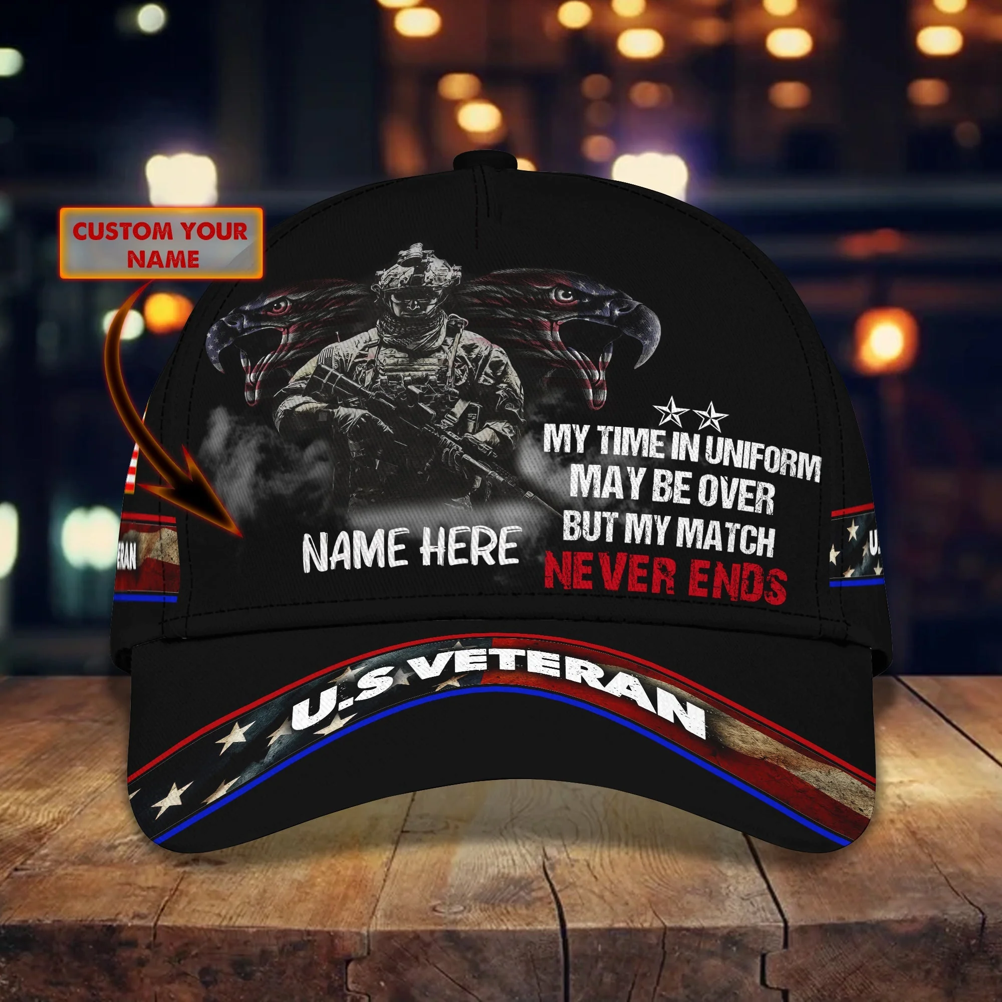 My Time in Uniform Never Ends - Personalized Classic Cap - Patriotic Gift For Veterans | HN02