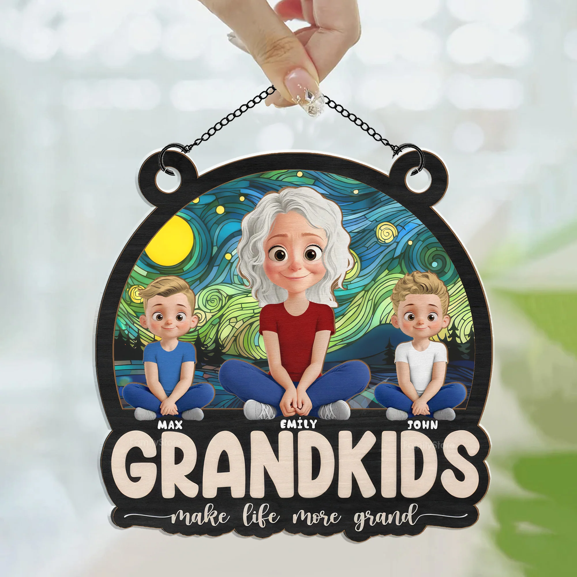My Universe Is Built Of Grandkids - Personalized Window Hanging Window Hanging Suncatcher Ornament - Gift For Mom, Grandma, Mother's Day | GR25 NA94 - Image 3