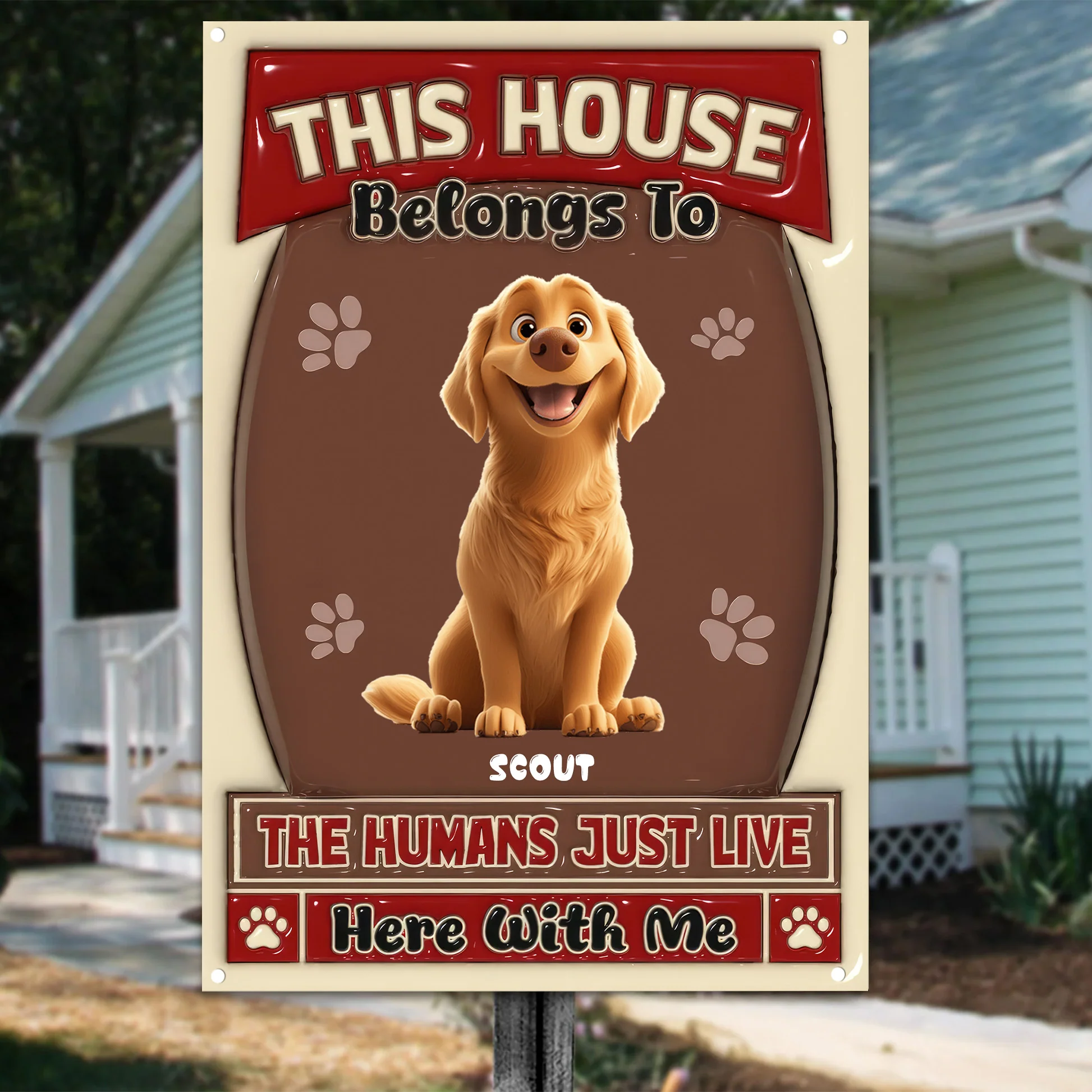 NA94 Humans Just Live Here With Cartoon Dogs - Personalized 3D Inflated Effect Metal Sign - Gift For Dog Lovers | CLP15