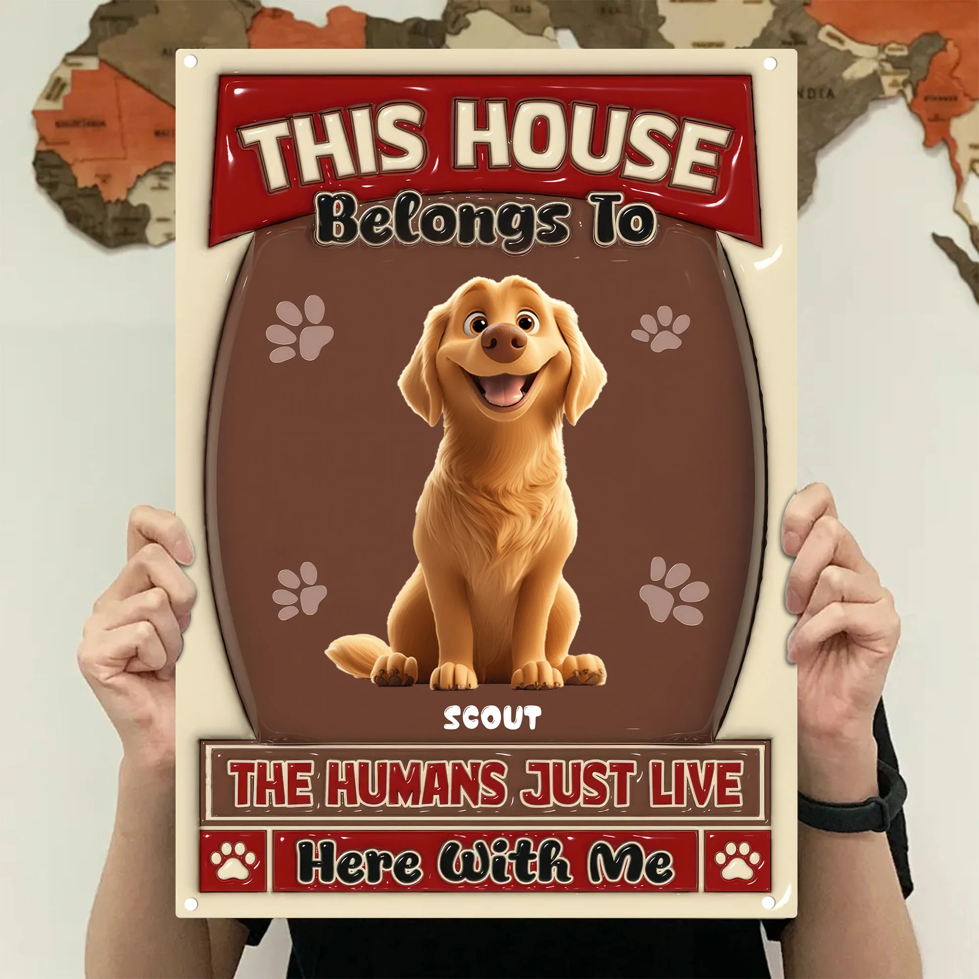 NA94 Humans Just Live Here With Cartoon Dogs - Personalized 3D Inflated Effect Metal Sign - Gift For Dog Lovers | CLP15 - Image 2