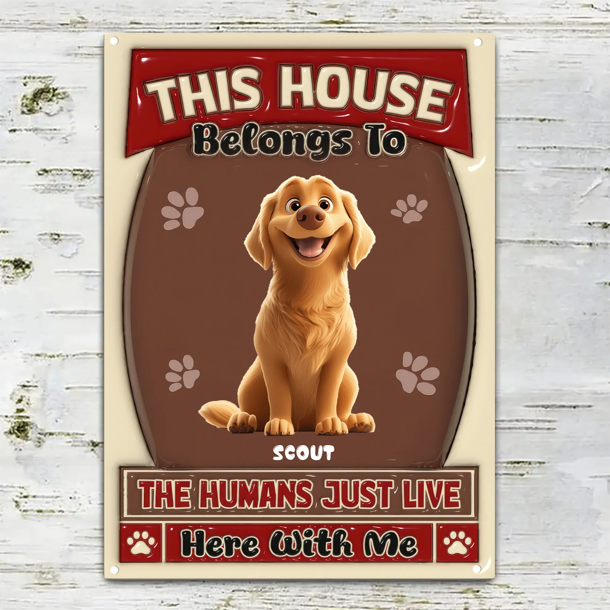 NA94 Humans Just Live Here With Cartoon Dogs - Personalized 3D Inflated Effect Metal Sign - Gift For Dog Lovers | CLP15 - Image 3